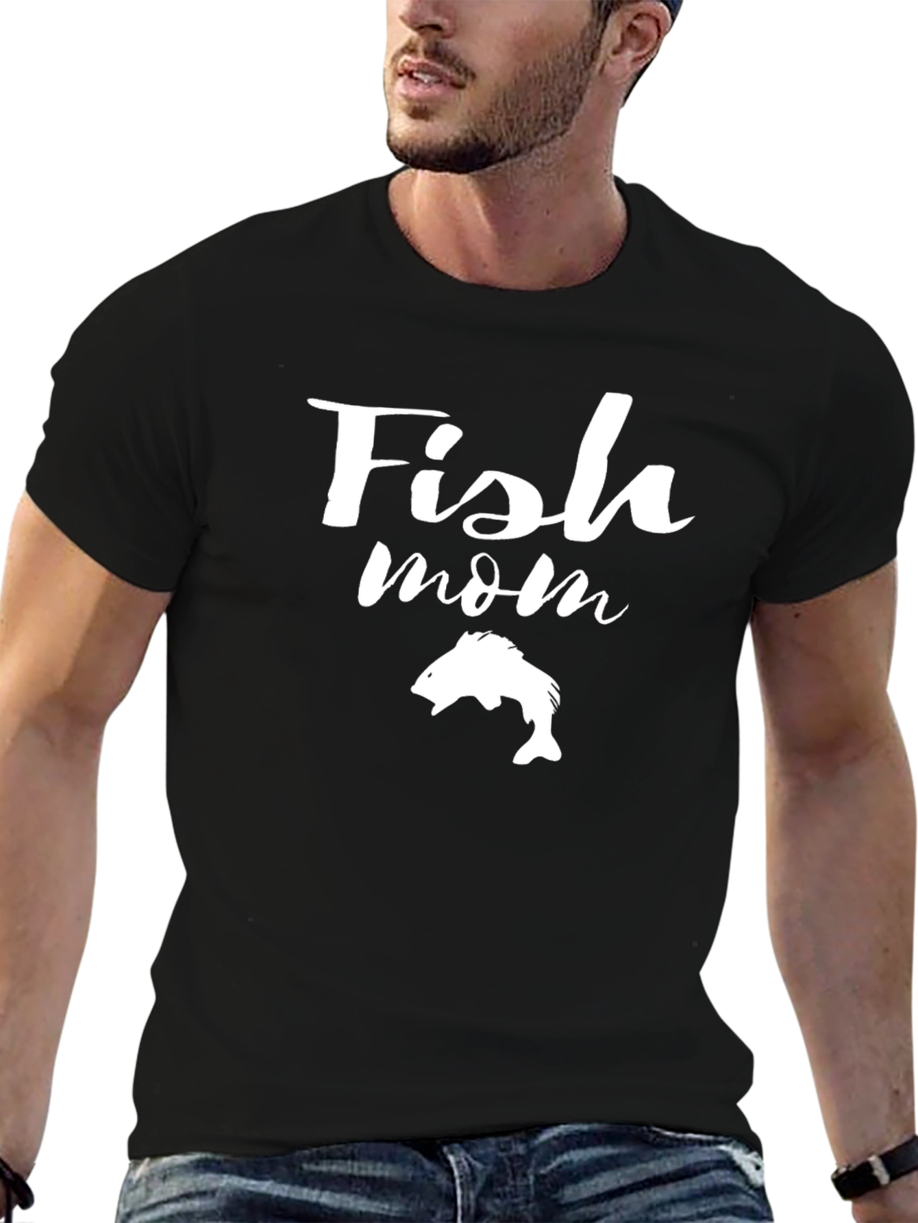 Fish Mom Graphic Tee - Black Cotton T-Shirt