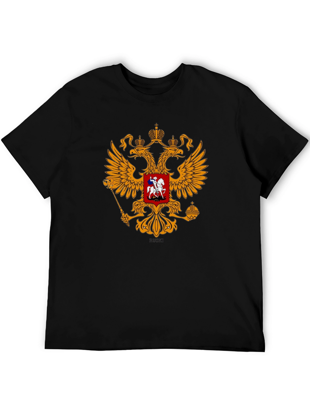 Black Tee with Russian Coat of Arms Graphic