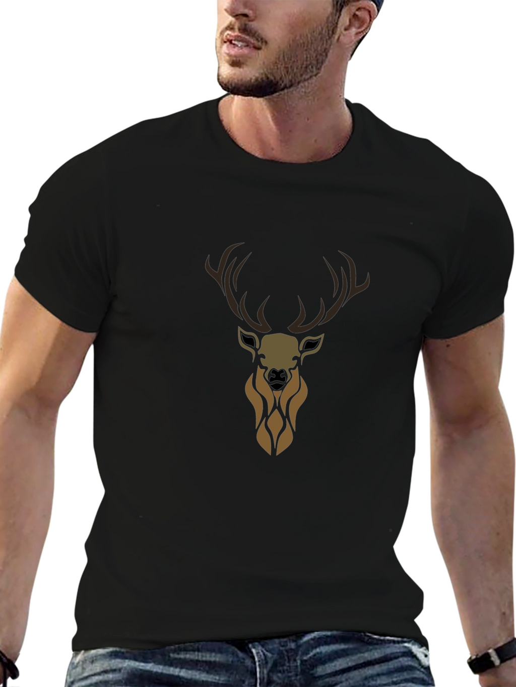 Mens Black Deer Graphic Tee