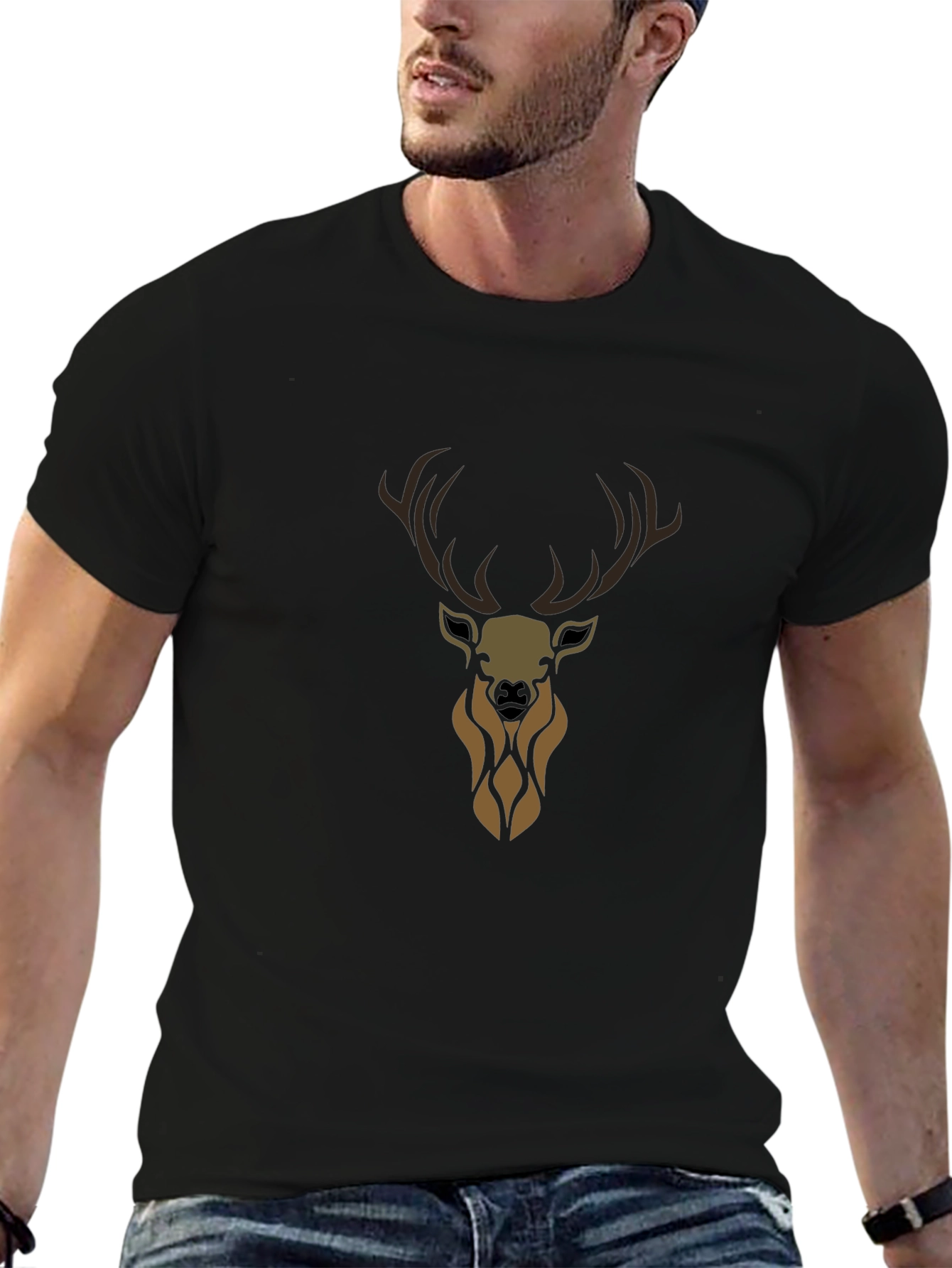 Mens Black Deer Graphic Tee