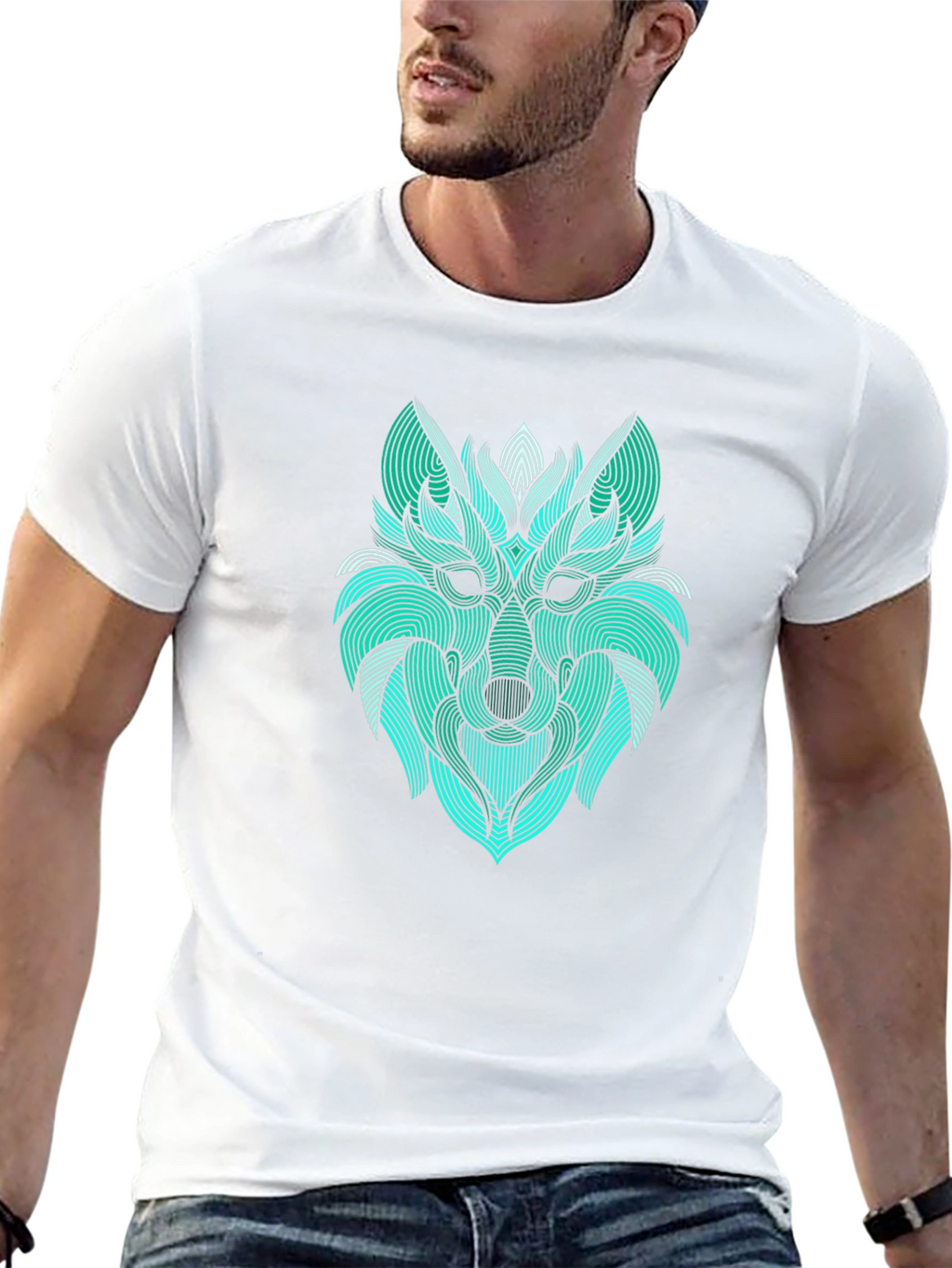 Abstract Wolf Graphic Tee - Modern Line Art Design