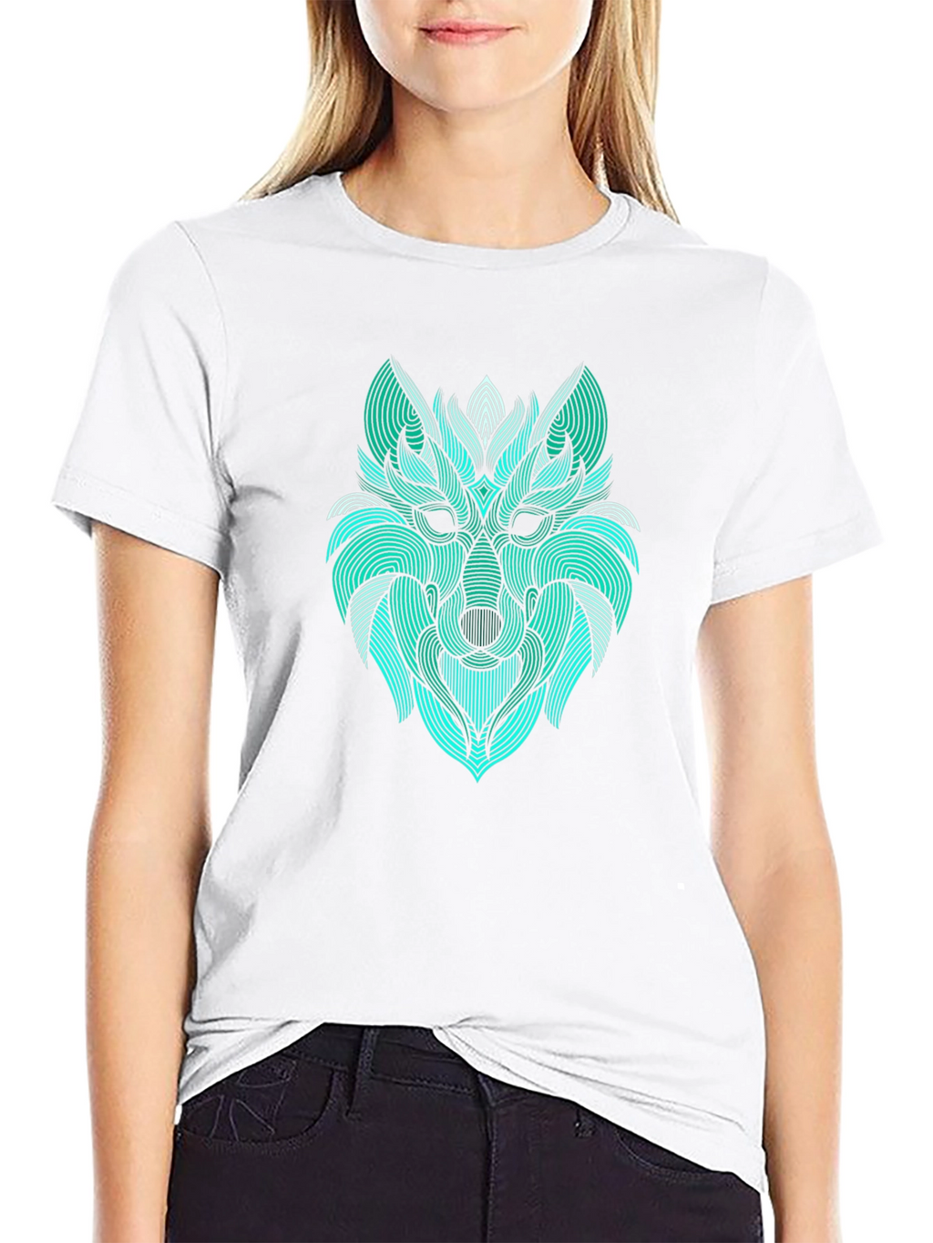 Abstract Wolf Graphic Tee - Modern Line Art Design