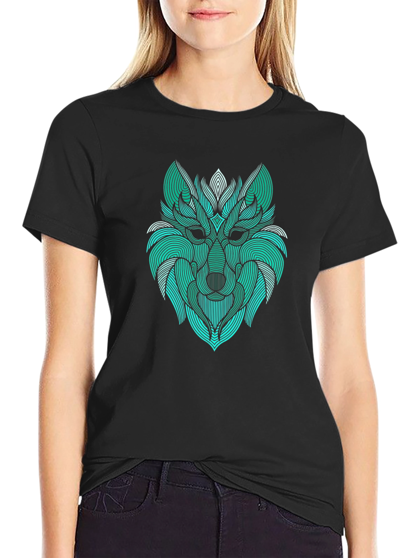Abstract Wolf Graphic Tee - Modern Line Art Design