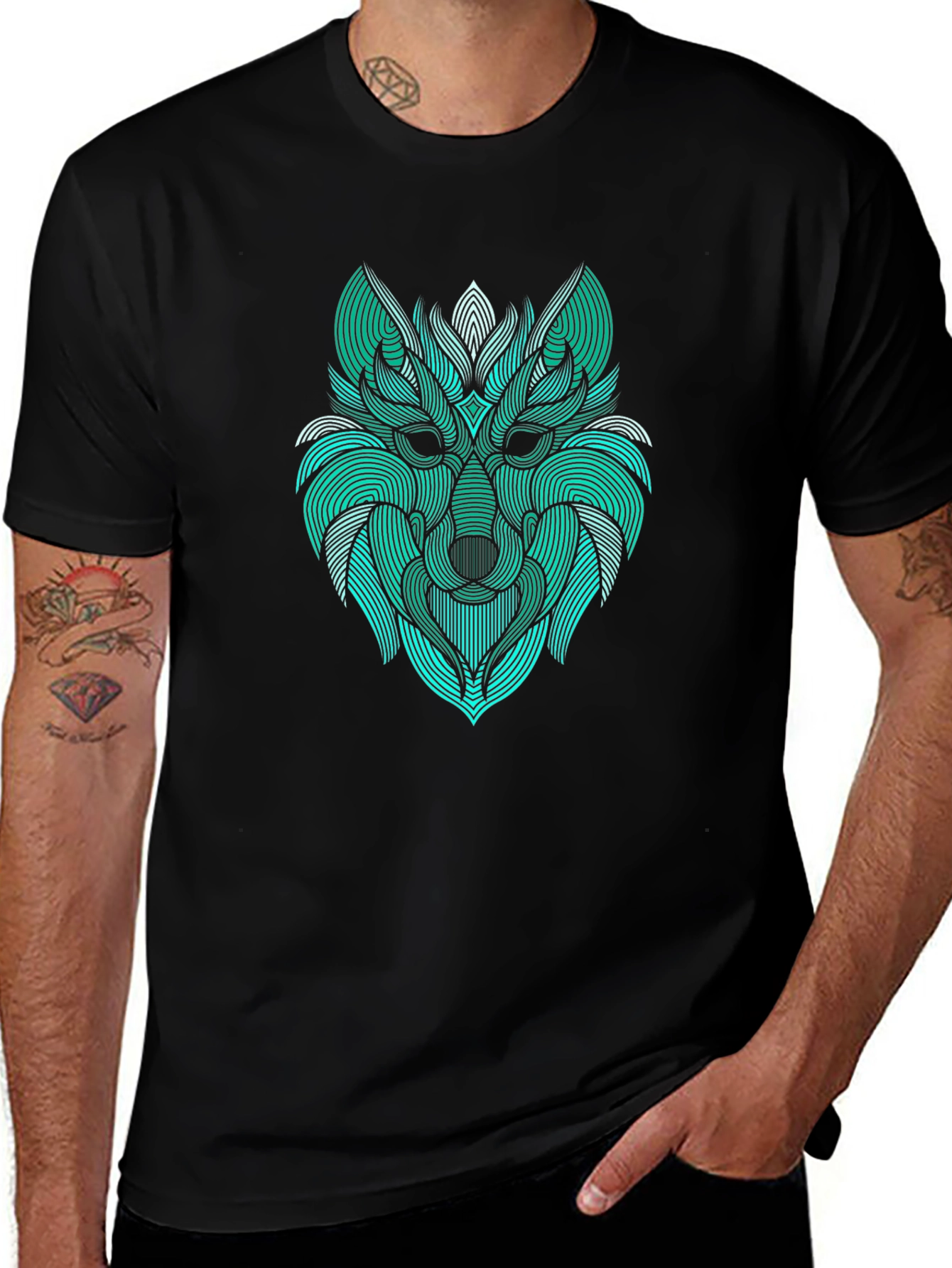 Abstract Wolf Graphic Tee - Modern Line Art Design