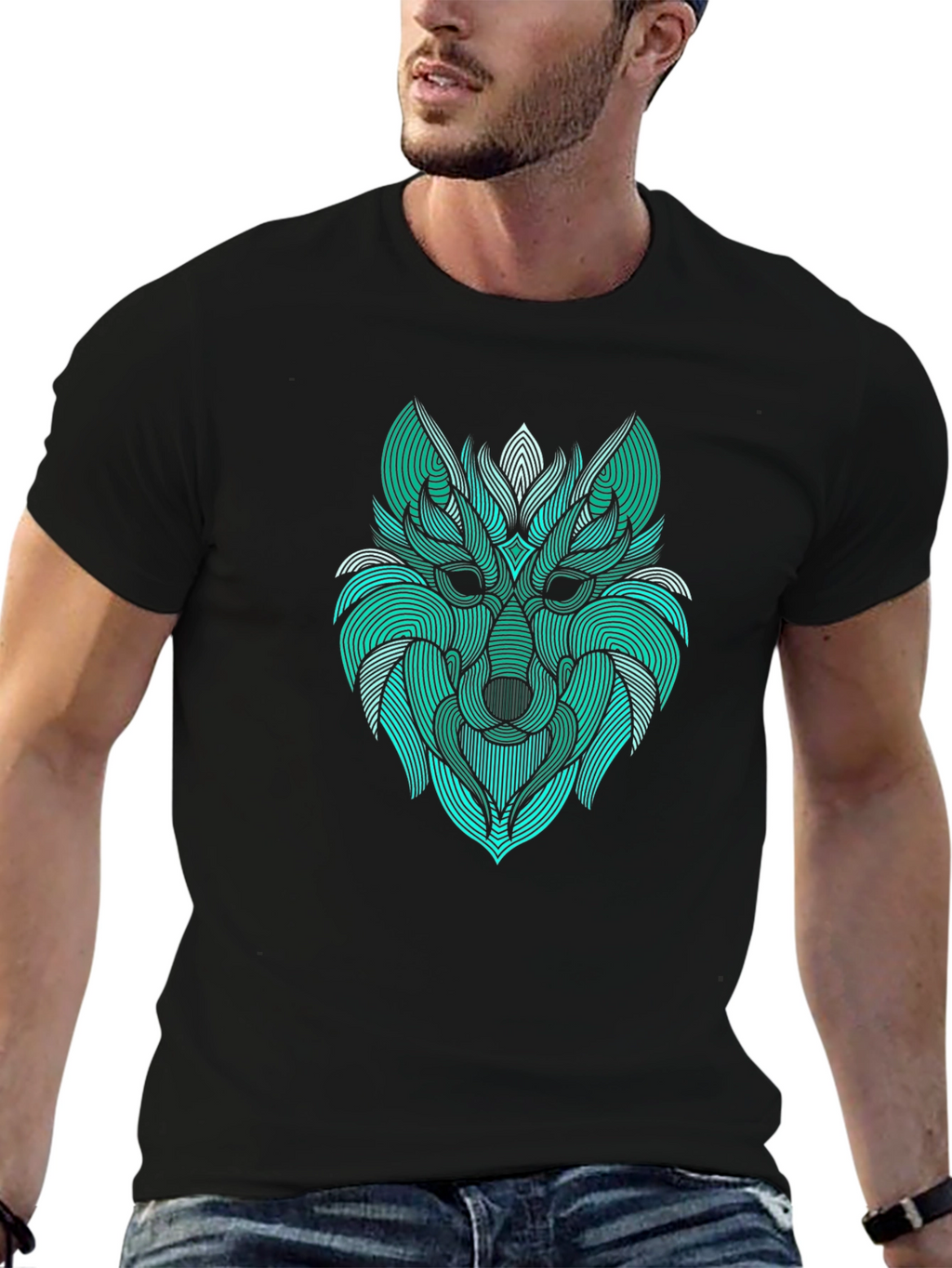 Abstract Wolf Graphic Tee - Modern Line Art Design