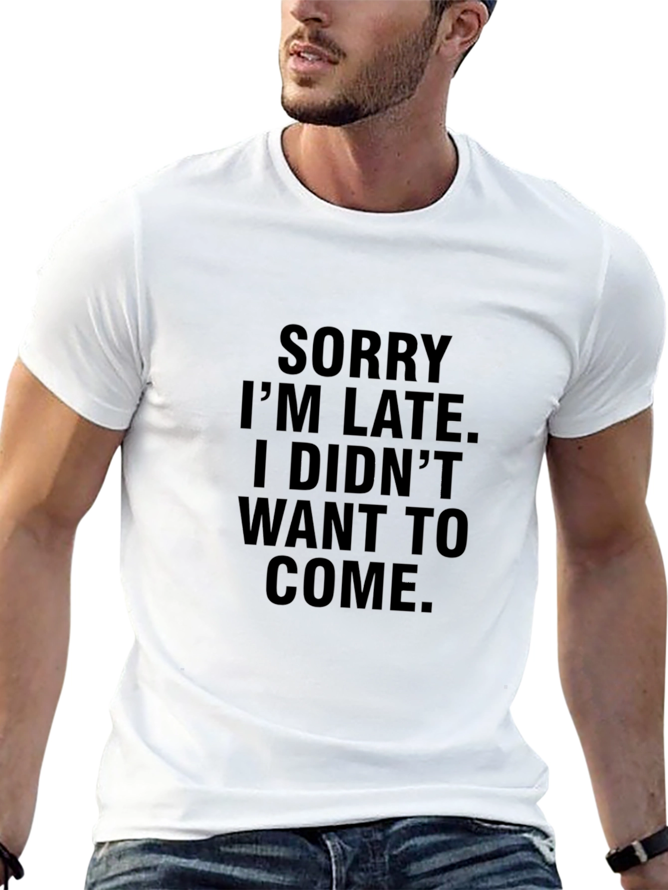 Funny Sorry Im Late Black Graphic Tee