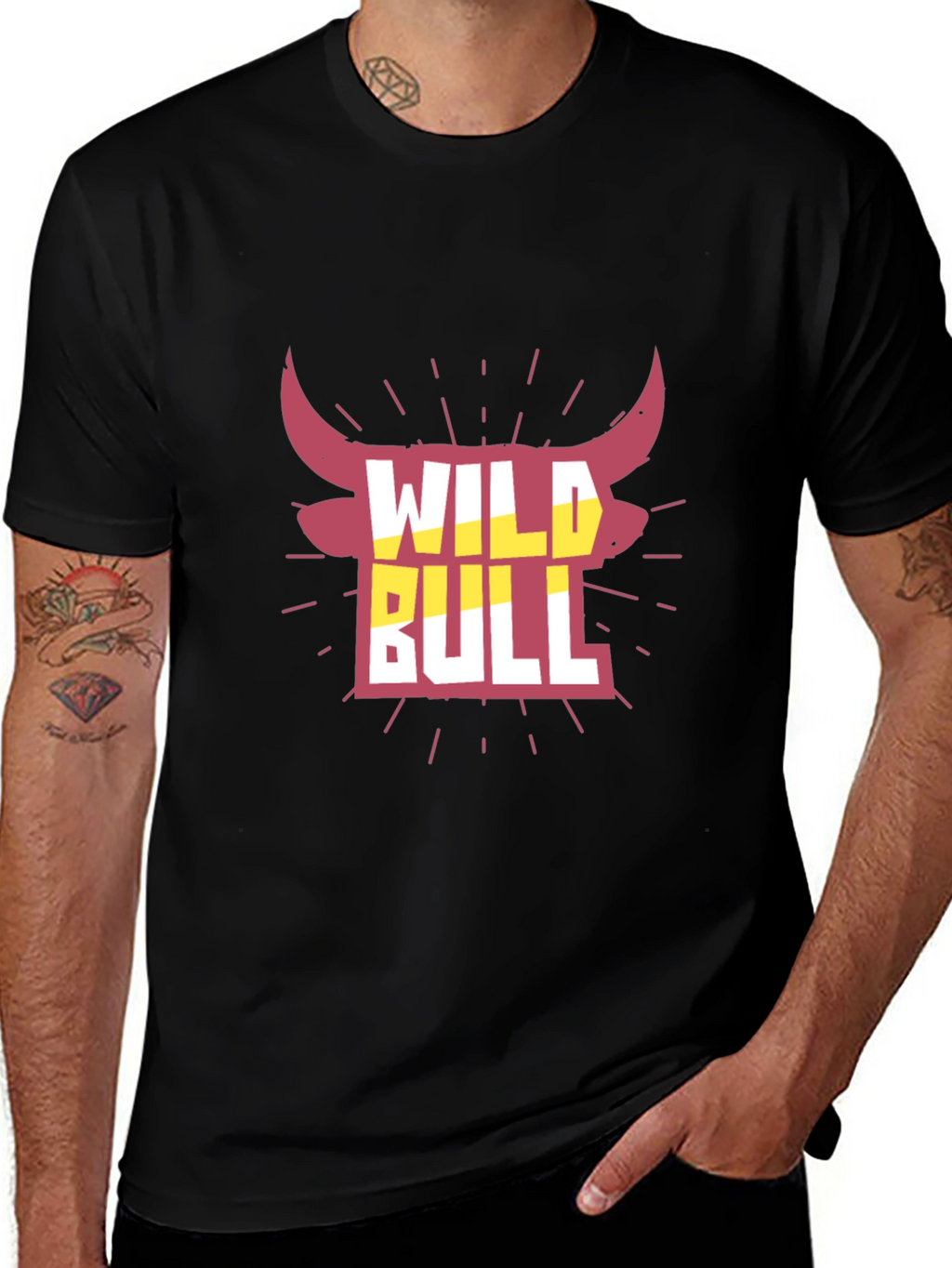 Wild Bull Graphic Tee - Black Crew Neck T-Shirt