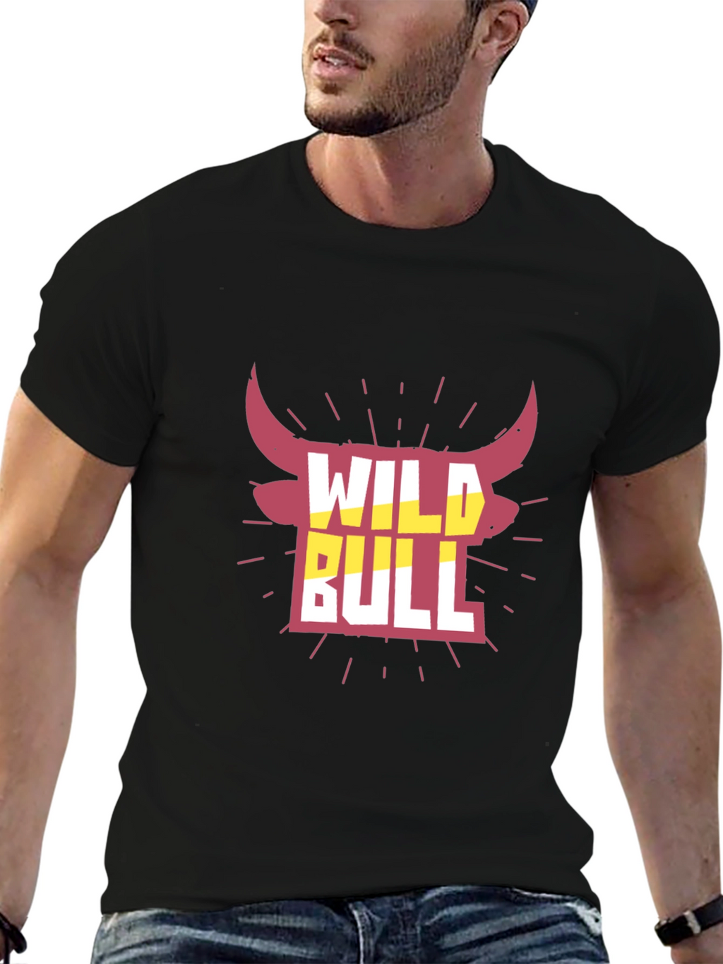 Wild Bull Graphic Tee - Black Crew Neck T-Shirt