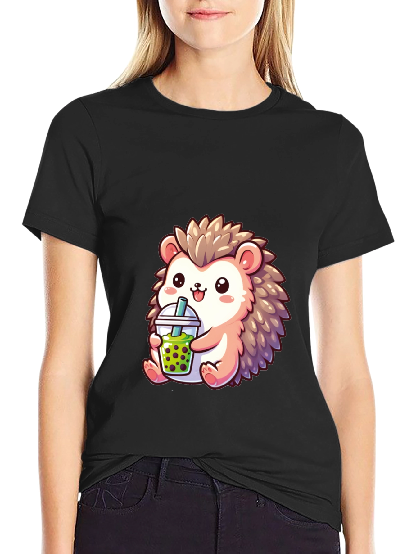 Cute Hedgehog Boba Tea Graphic Tee