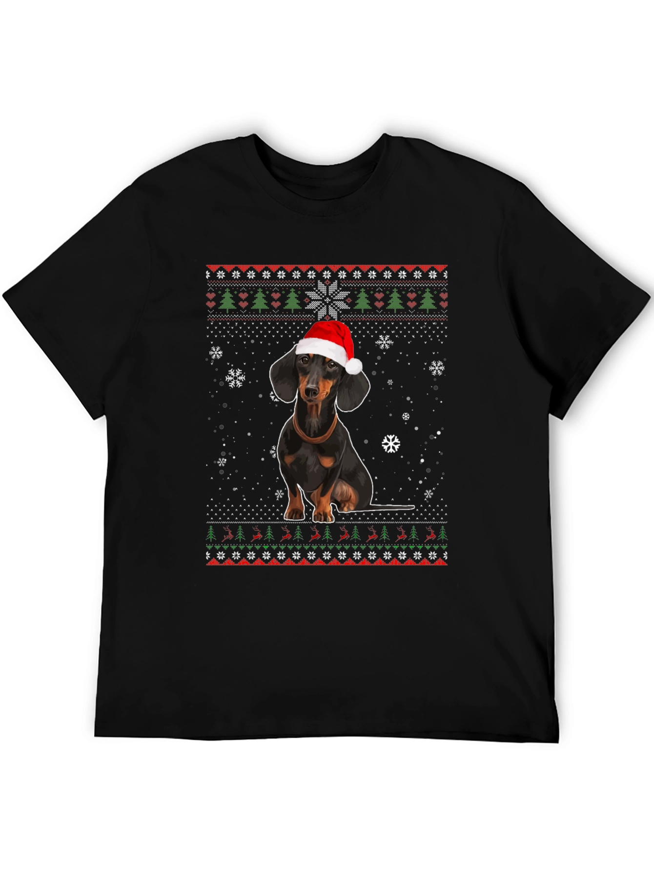 Dachshund Christmas T-Shirt - Ugly Sweater Style