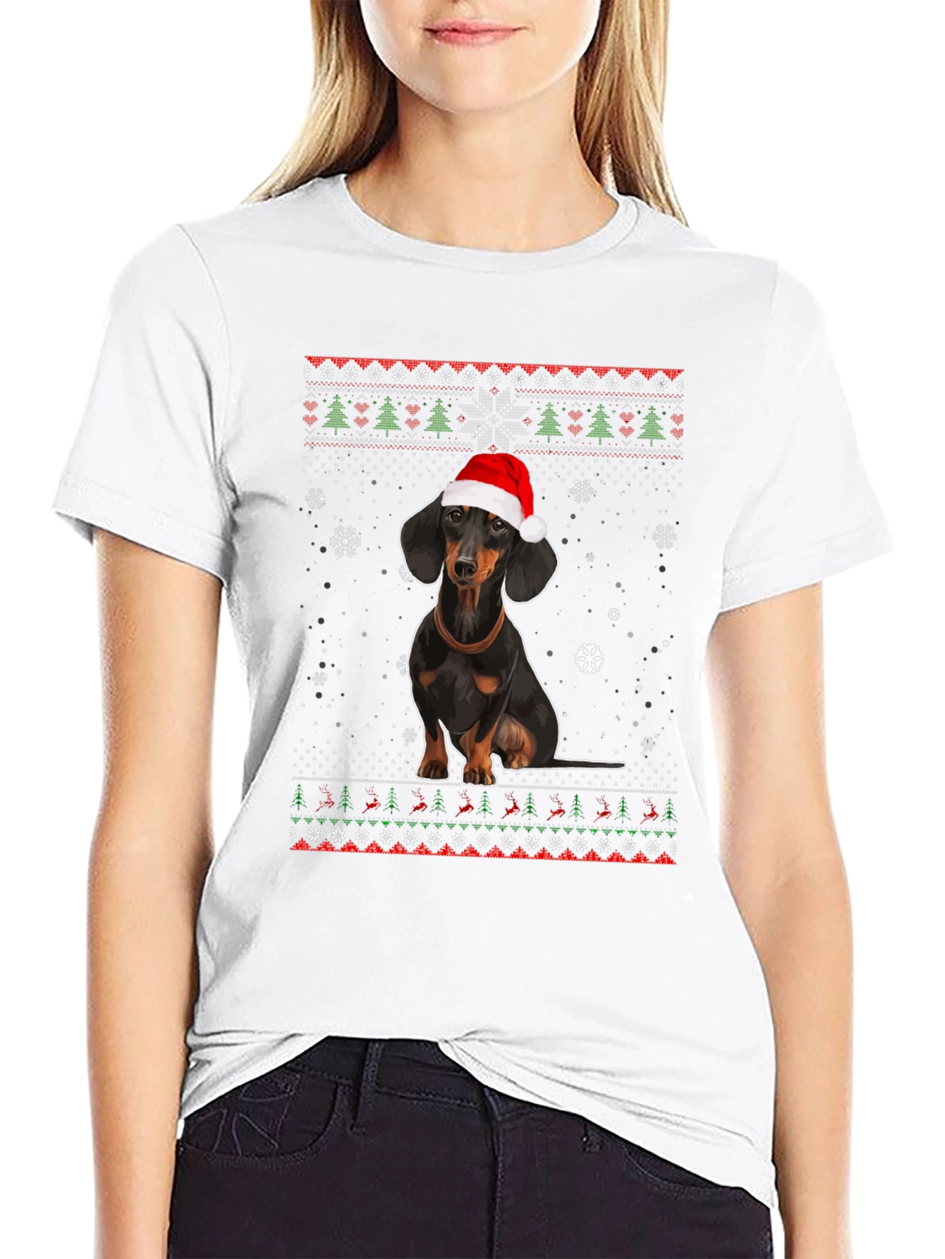 Dachshund Christmas T-Shirt - Ugly Sweater Style