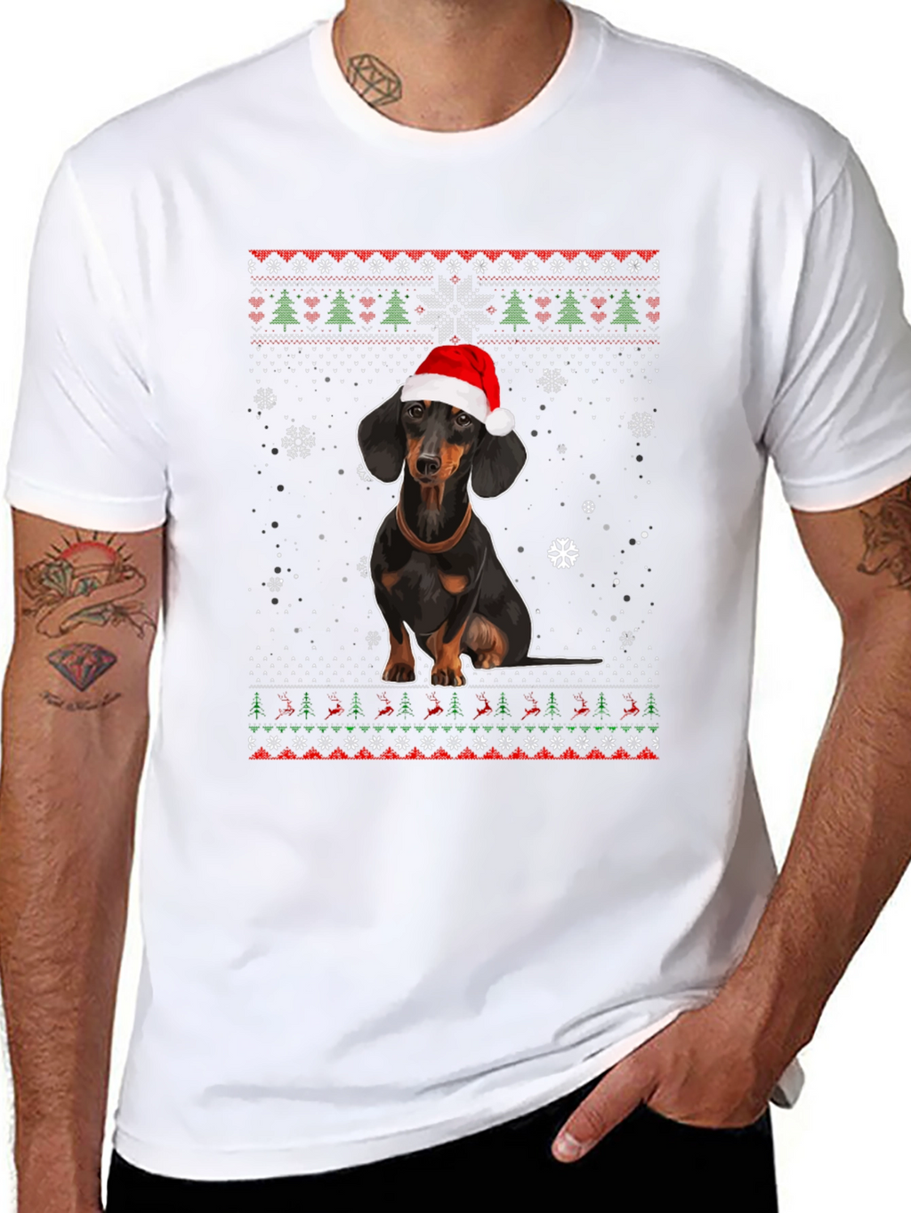 Dachshund Christmas T-Shirt - Ugly Sweater Style