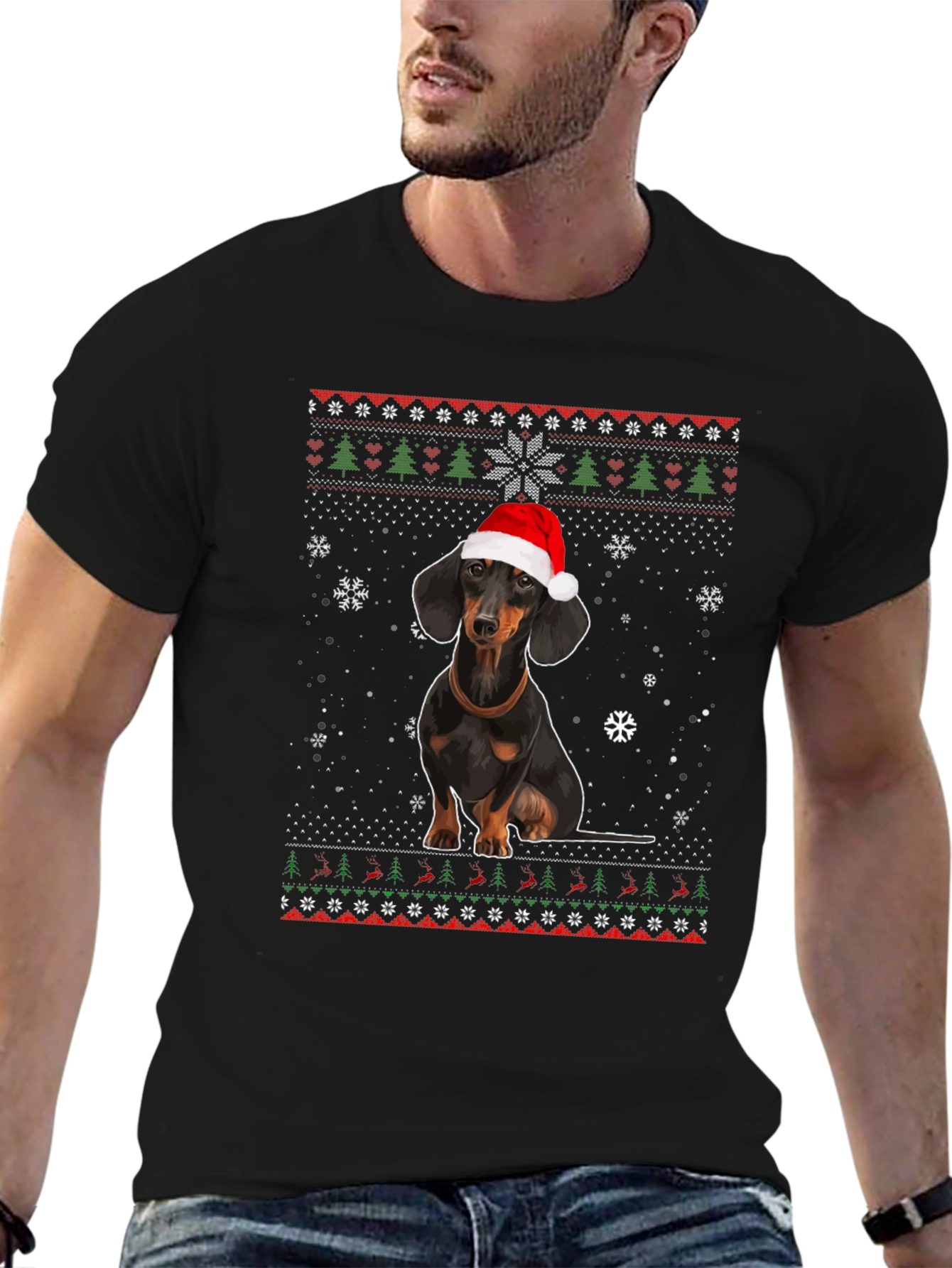 Dachshund Christmas T-Shirt - Ugly Sweater Style