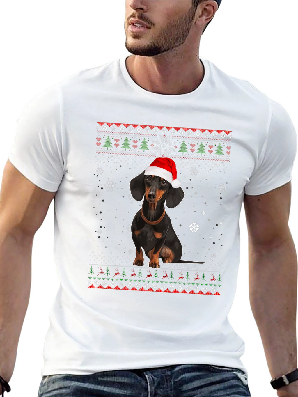 Dachshund Christmas T-Shirt - Ugly Sweater Style