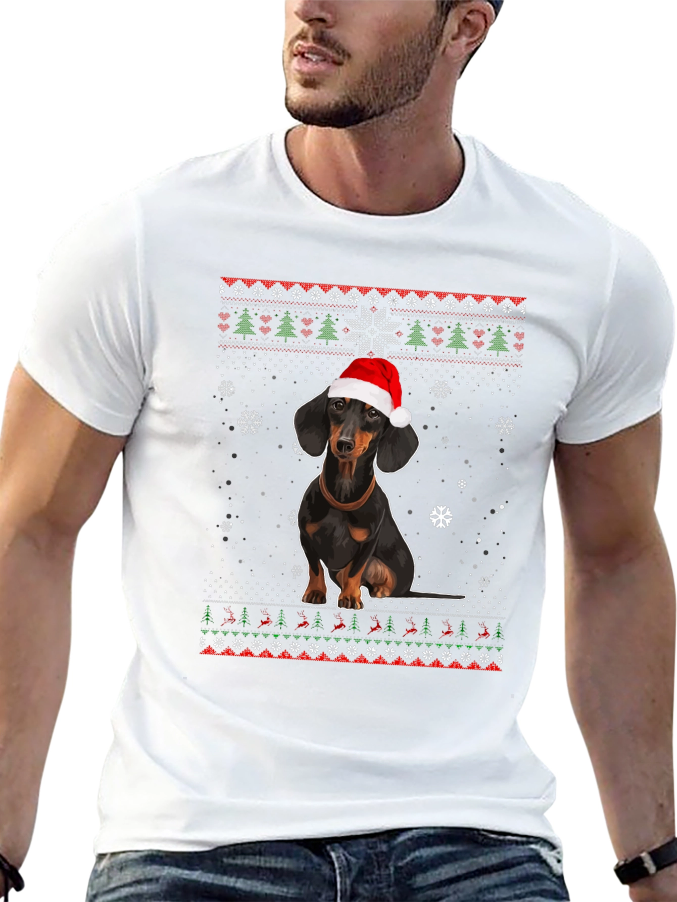 Dachshund Christmas T-Shirt - Ugly Sweater Style