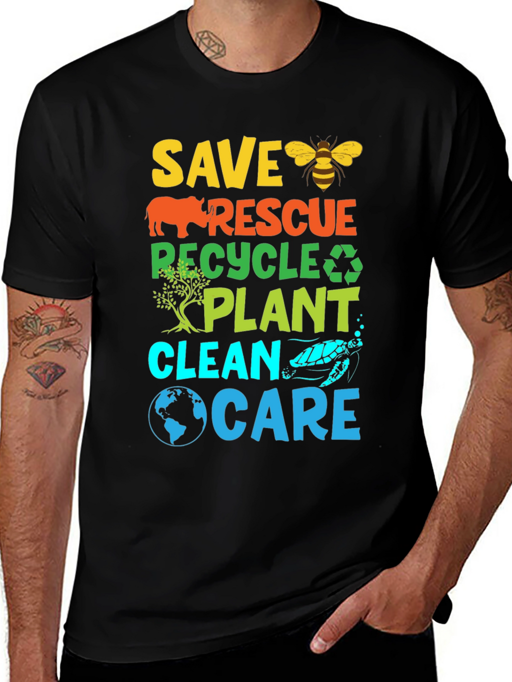 Eco-Friendly Graphic T-Shirt: Save Rescue Recycle Plant