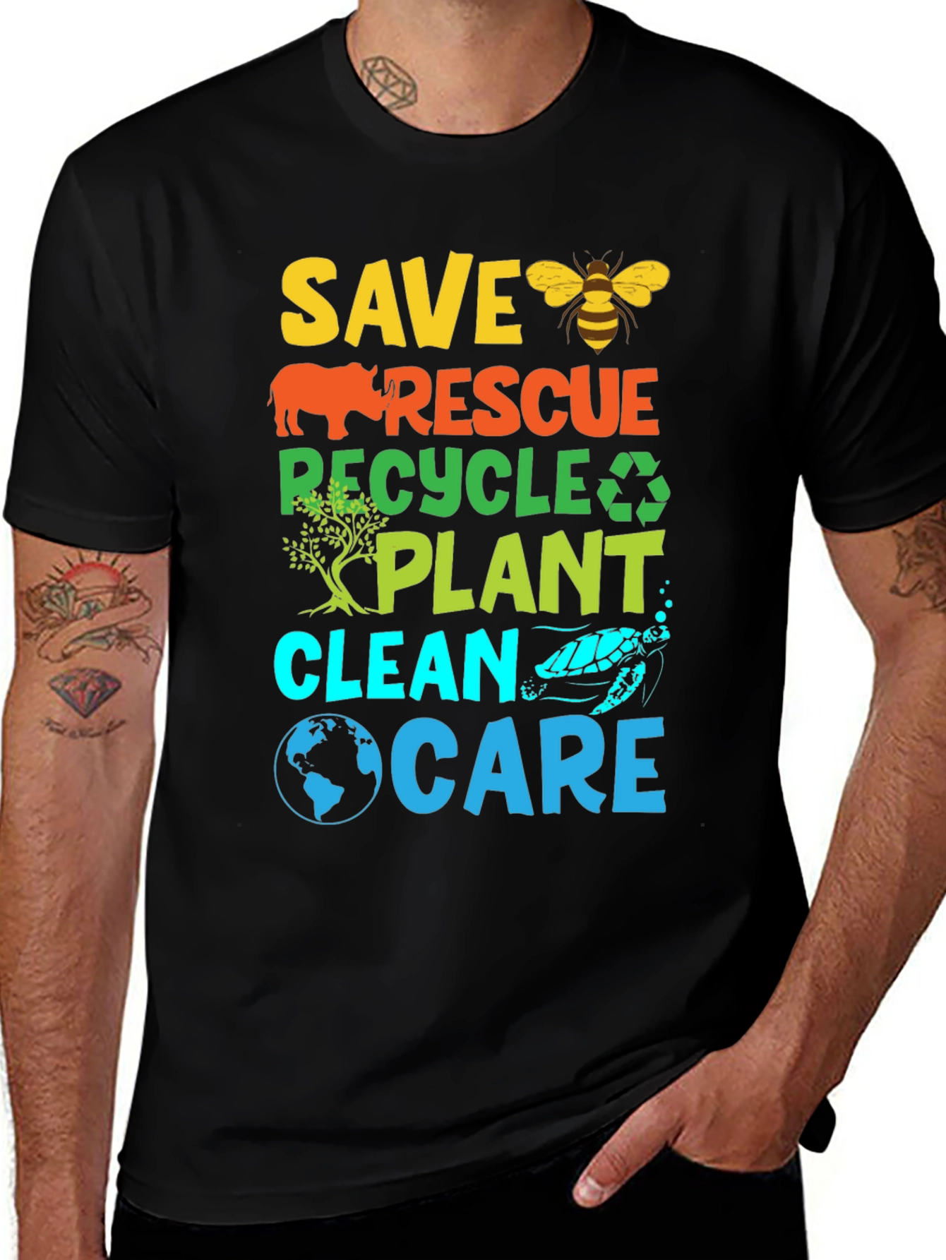 Eco-Friendly Graphic T-Shirt: Save Rescue Recycle Plant