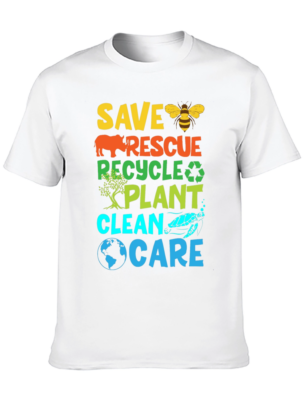 Eco-Friendly Graphic T-Shirt: Save Rescue Recycle Plant
