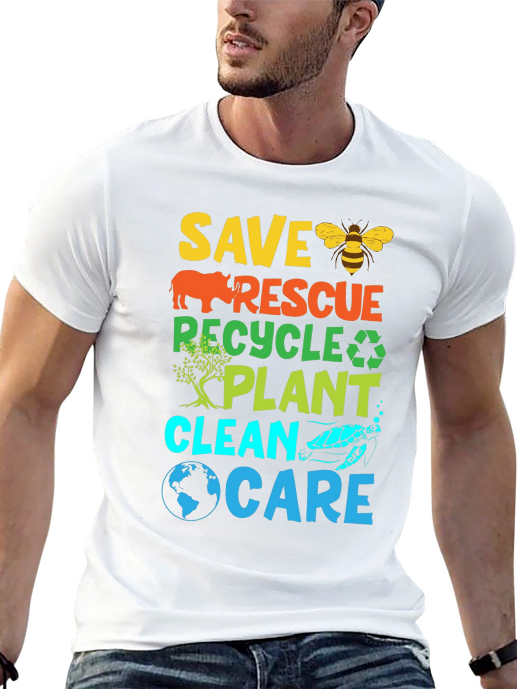 Eco-Friendly Graphic T-Shirt: Save Rescue Recycle Plant