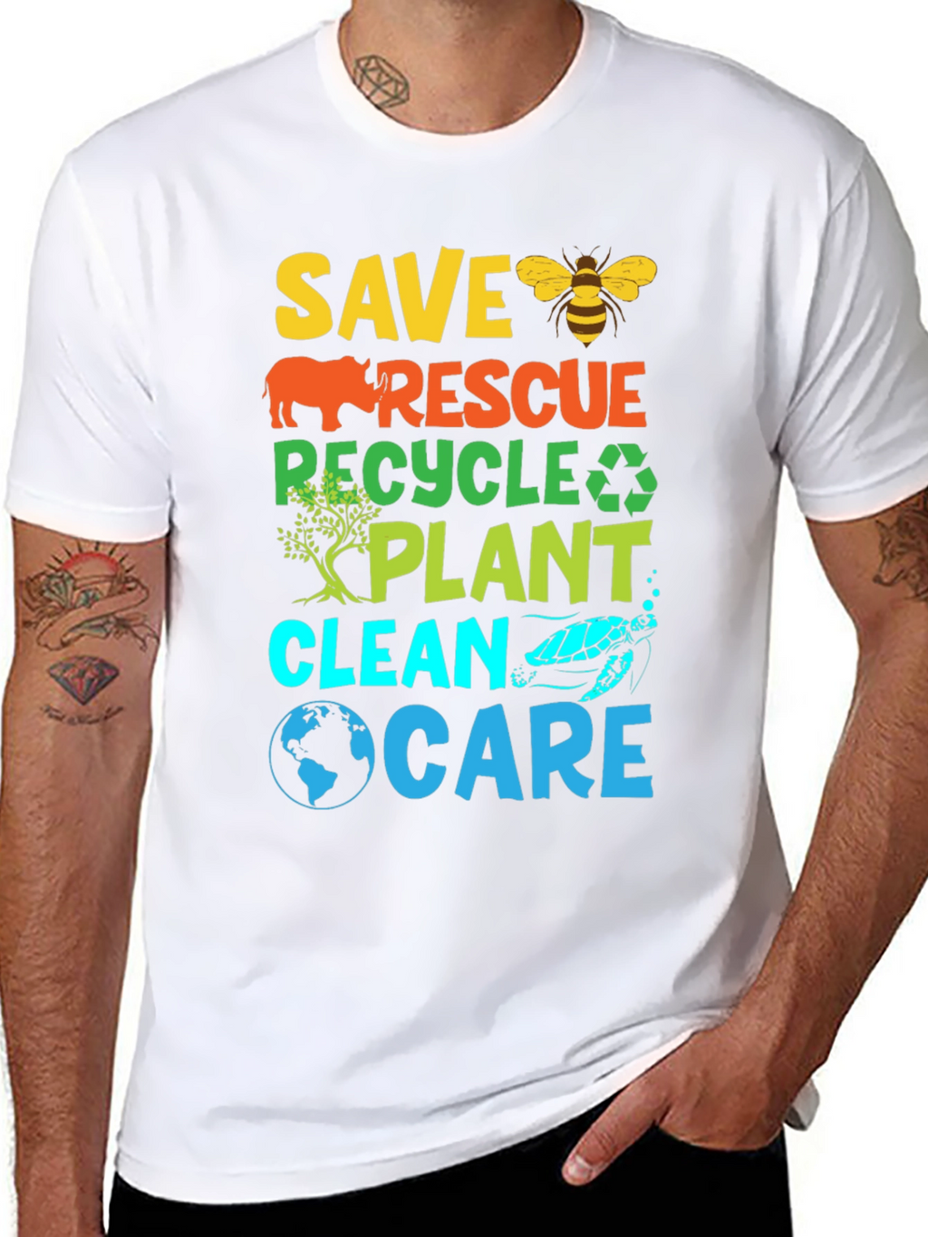 Eco-Friendly Graphic T-Shirt: Save Rescue Recycle Plant