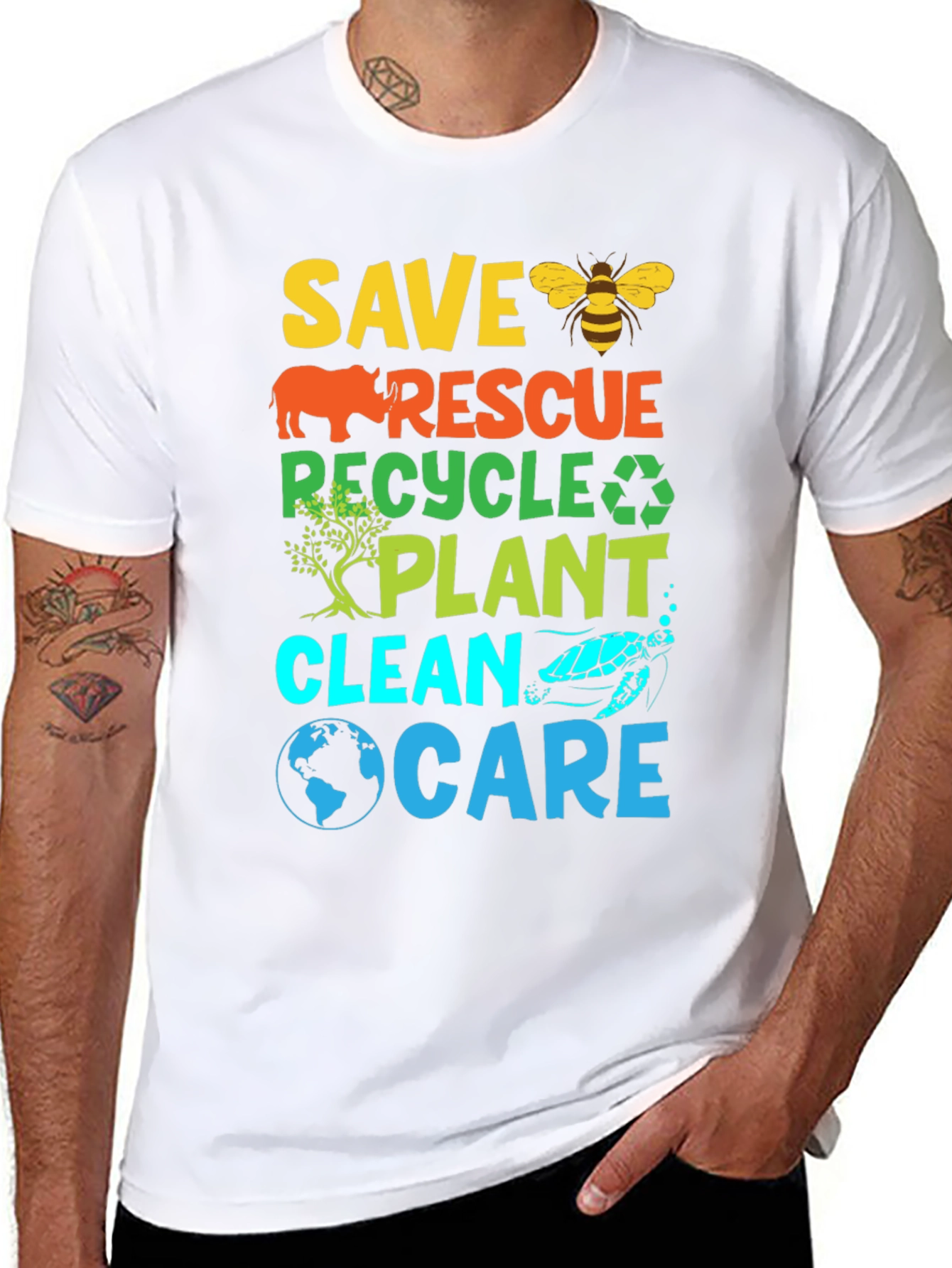 Eco-Friendly Graphic T-Shirt: Save Rescue Recycle Plant