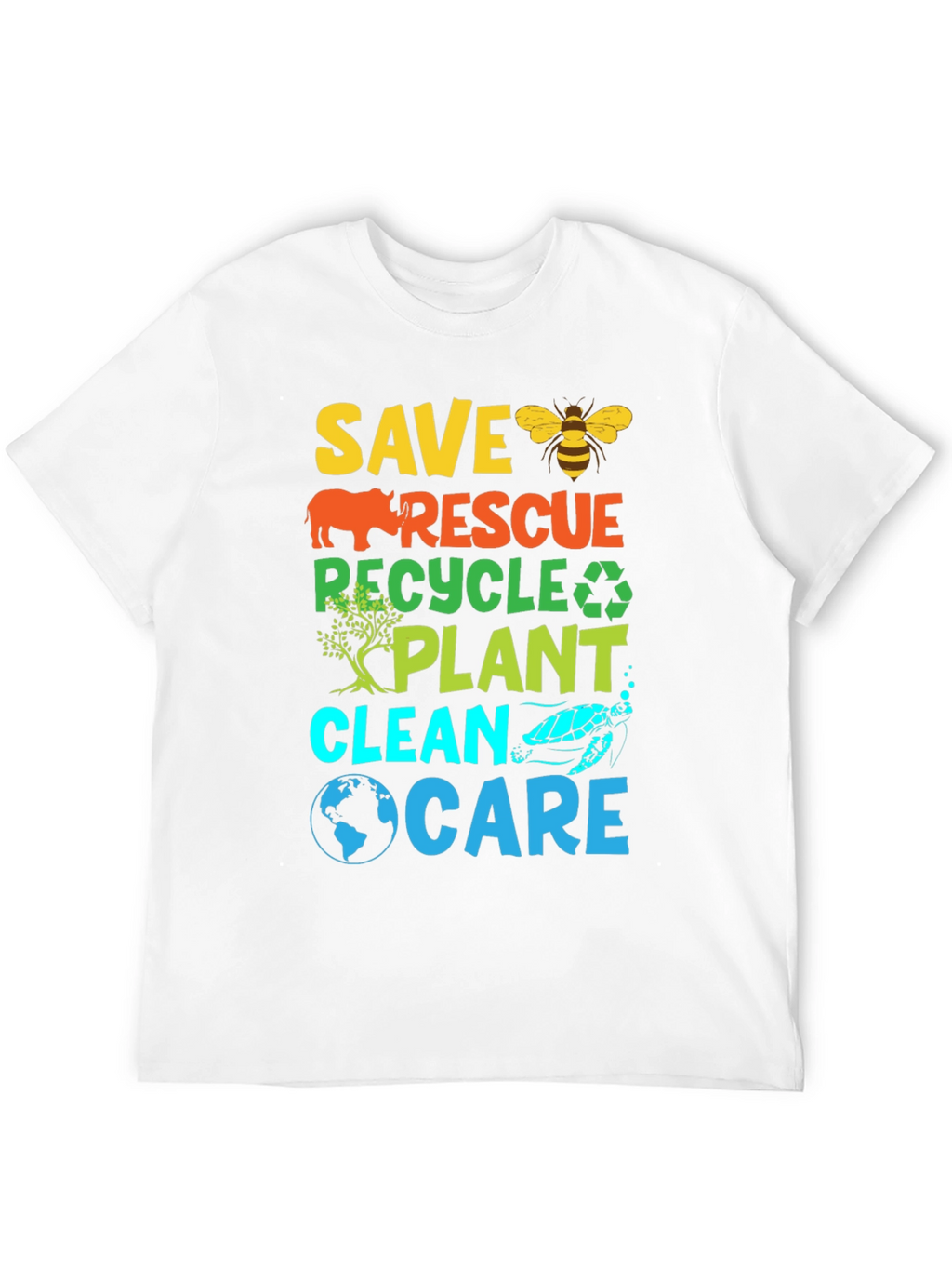 Eco-Friendly Graphic T-Shirt: Save Rescue Recycle Plant