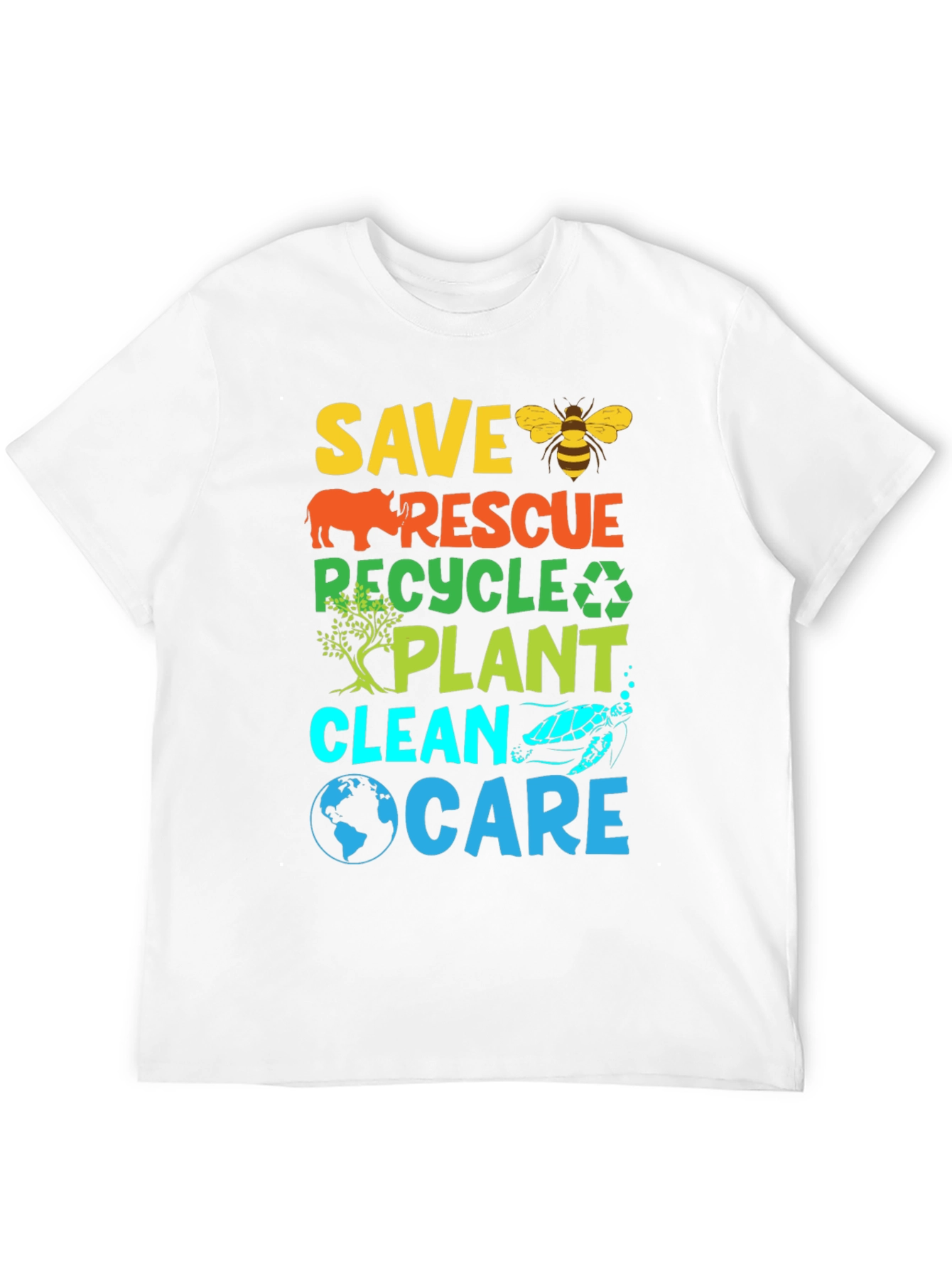 Eco-Friendly Graphic T-Shirt: Save Rescue Recycle Plant