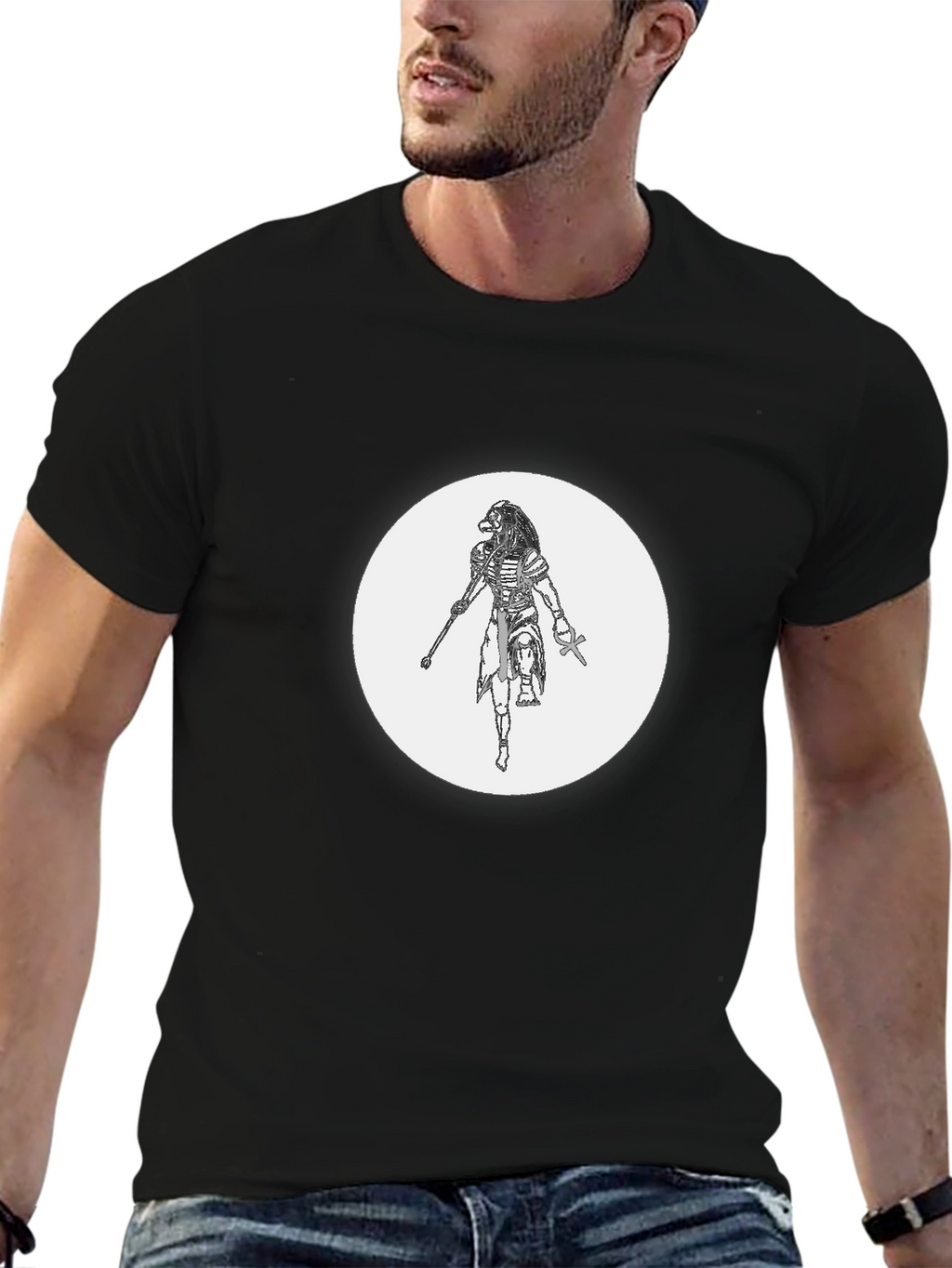 Mens Black Graphic T-Shirt - Egyptian God Design