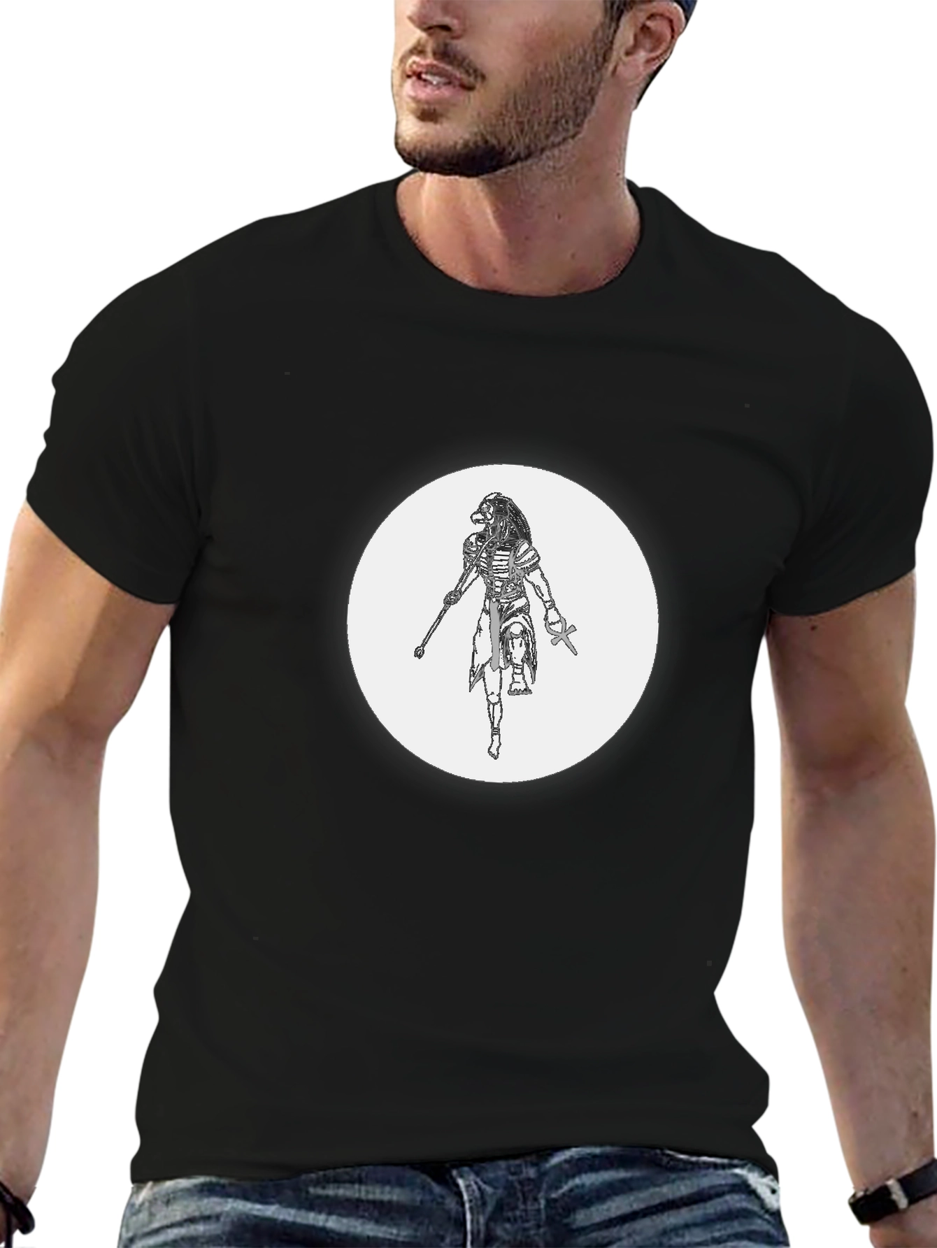 Mens Black Graphic T-Shirt - Egyptian God Design