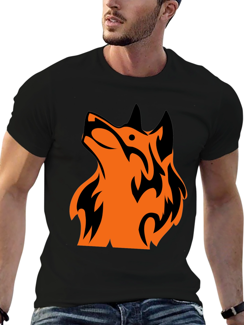 Tribal Wolf Graphic Tee - Mens Black T-Shirt
