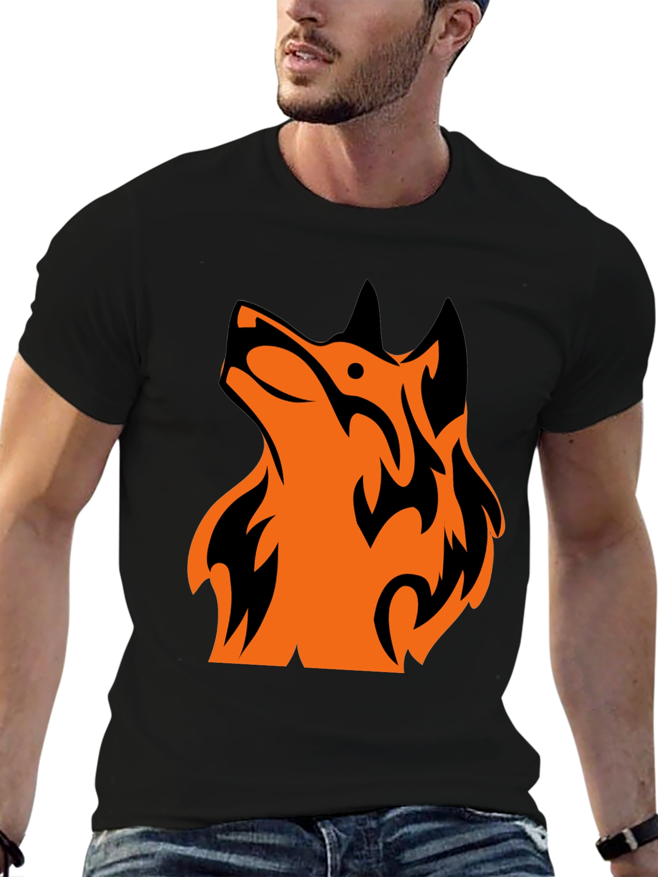 Tribal Wolf Graphic Tee - Mens Black T-Shirt