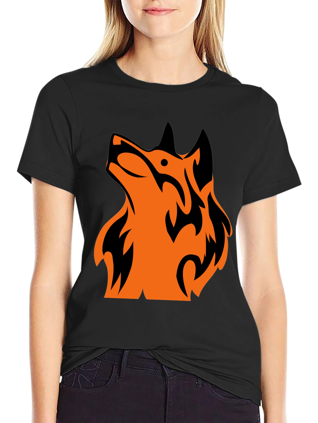 Tribal Wolf Graphic Tee - Mens Black T-Shirt