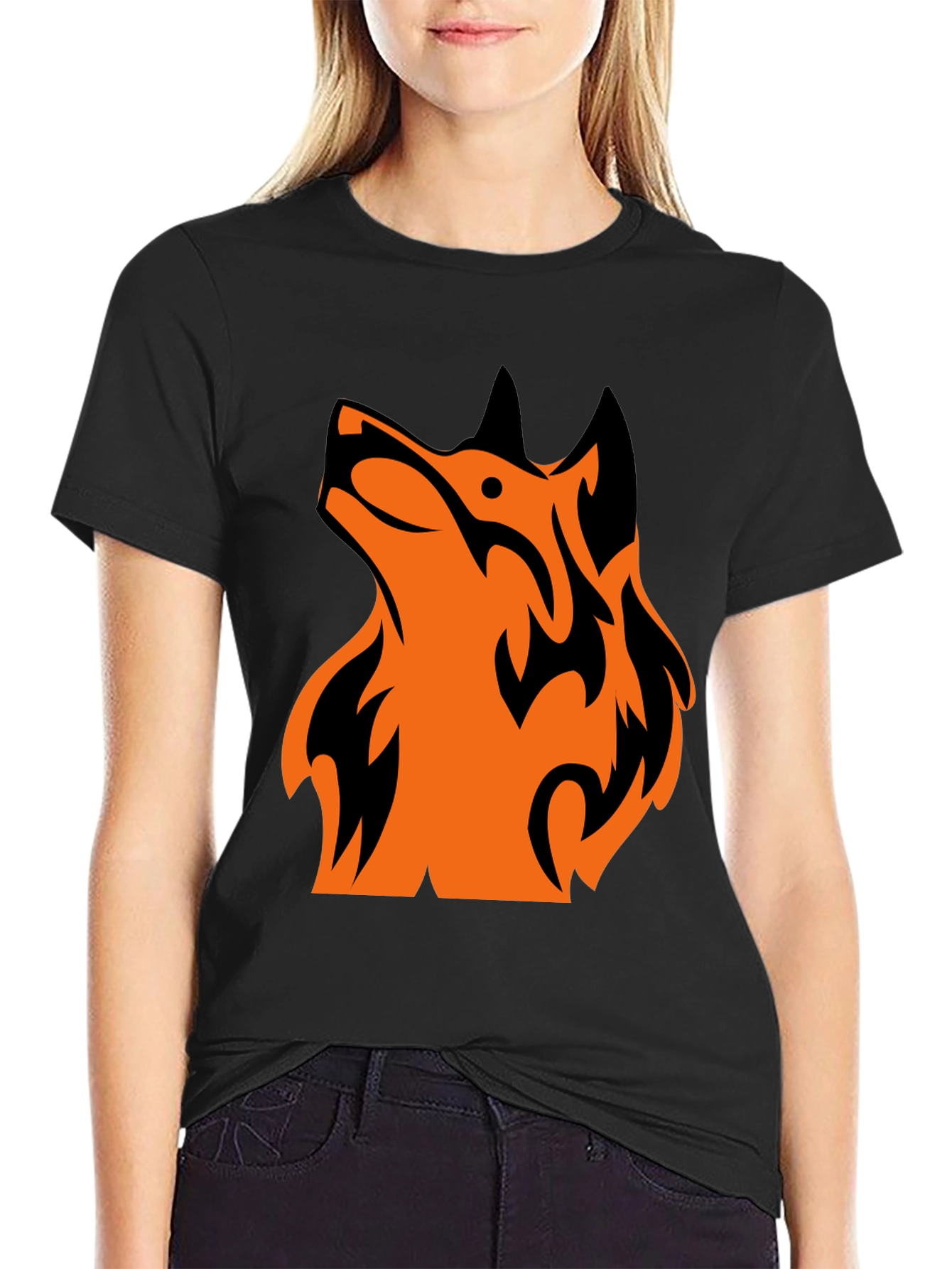 Tribal Wolf Graphic Tee - Mens Black T-Shirt