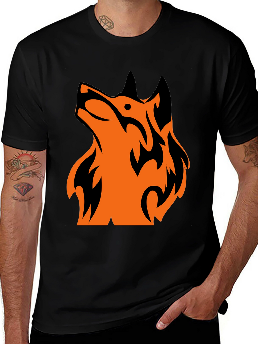 Tribal Wolf Graphic Tee - Mens Black T-Shirt