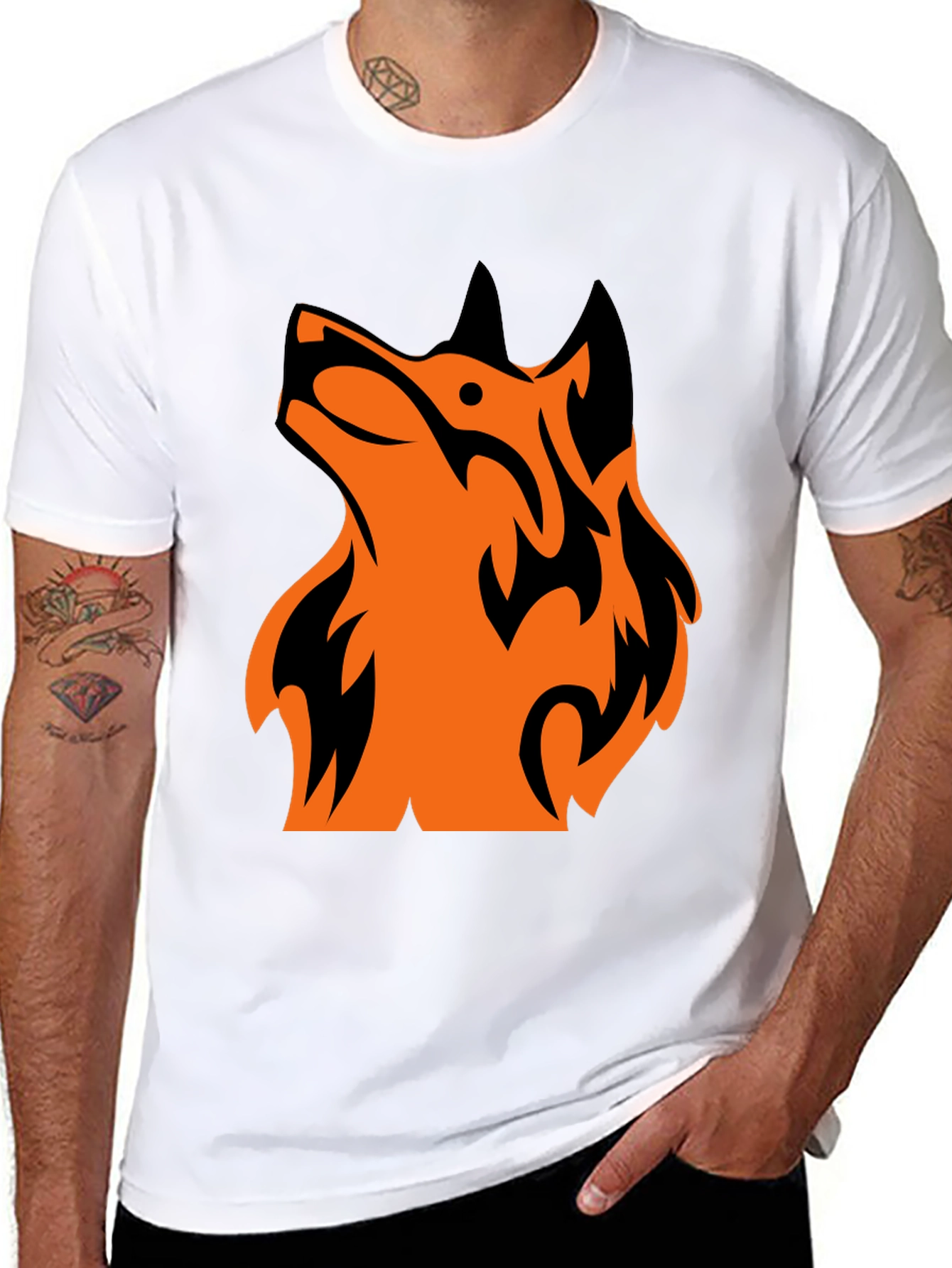 Tribal Wolf Graphic Tee - Mens Black T-Shirt