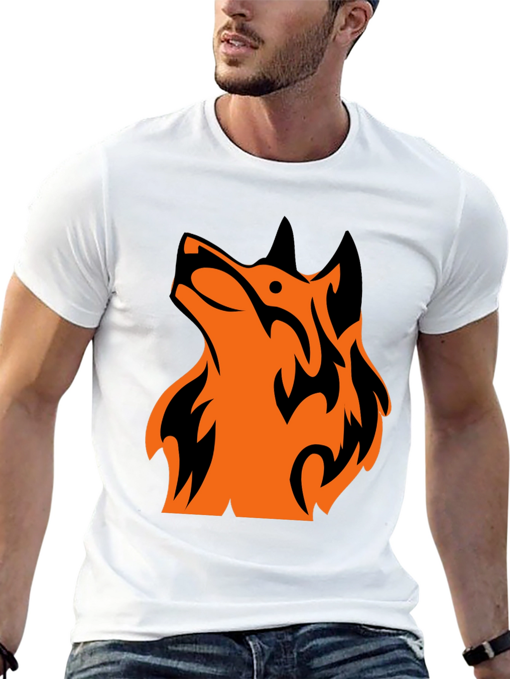 Tribal Wolf Graphic Tee - Mens Black T-Shirt