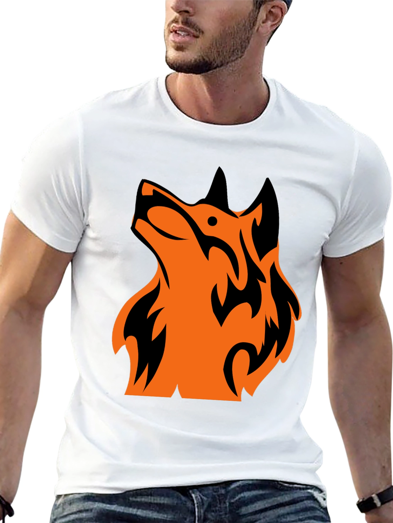 Tribal Wolf Graphic Tee - Mens Black T-Shirt