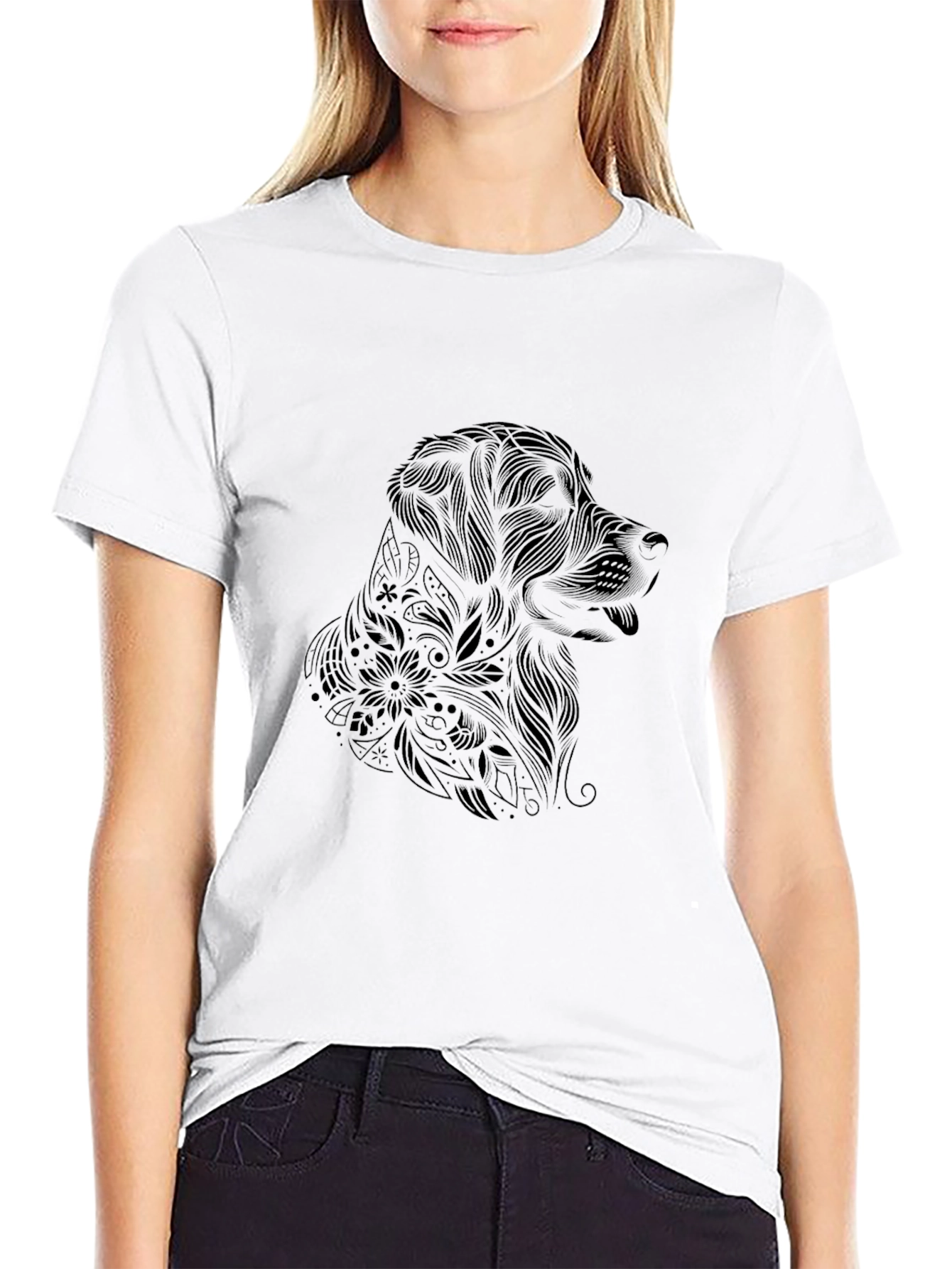 Black Dog Floral Print T-Shirt