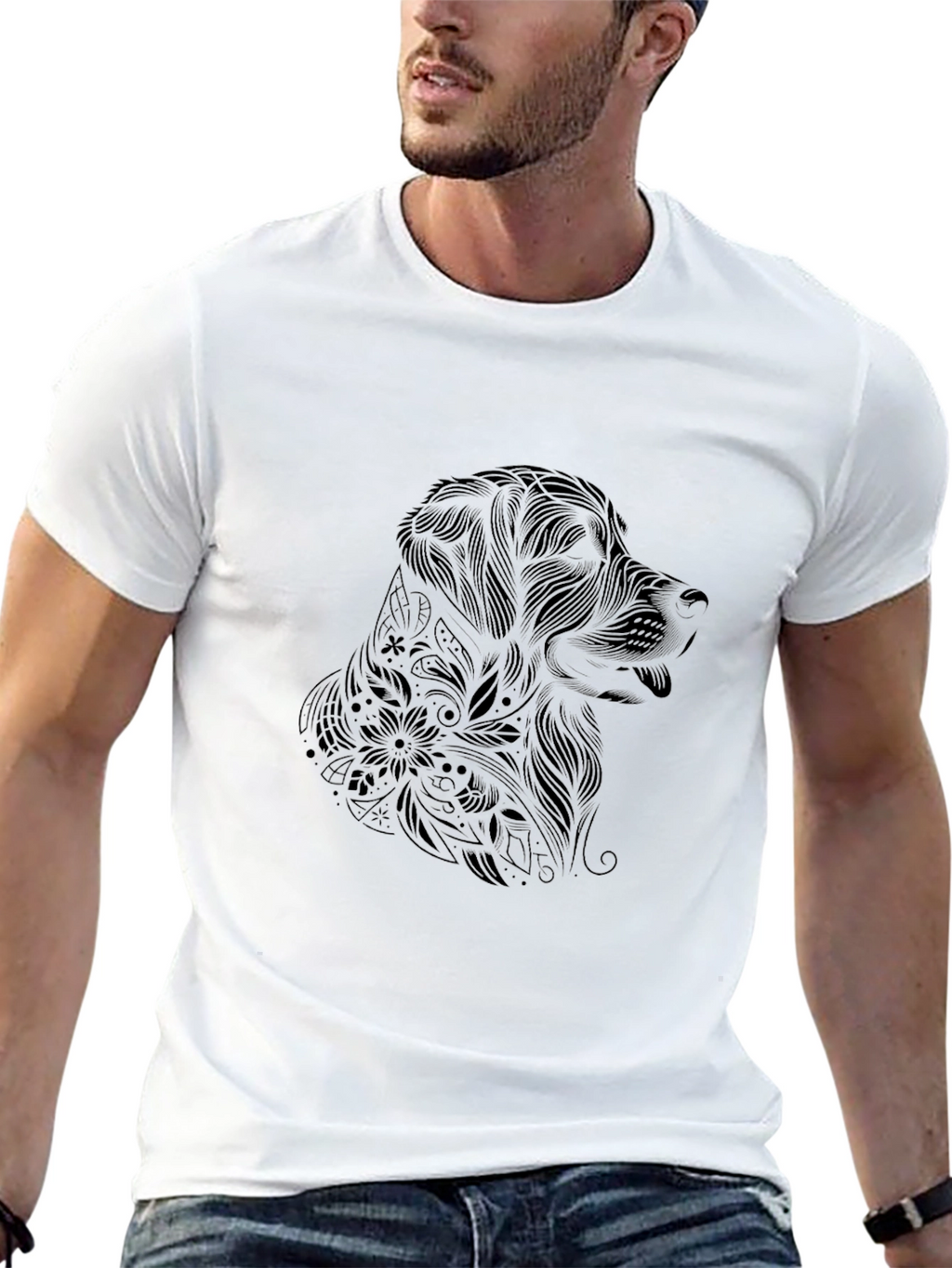 Black Dog Floral Print T-Shirt