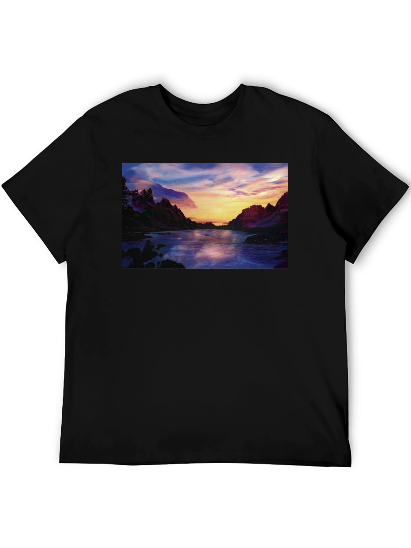 Scenic Sunset River T-Shirt - Black