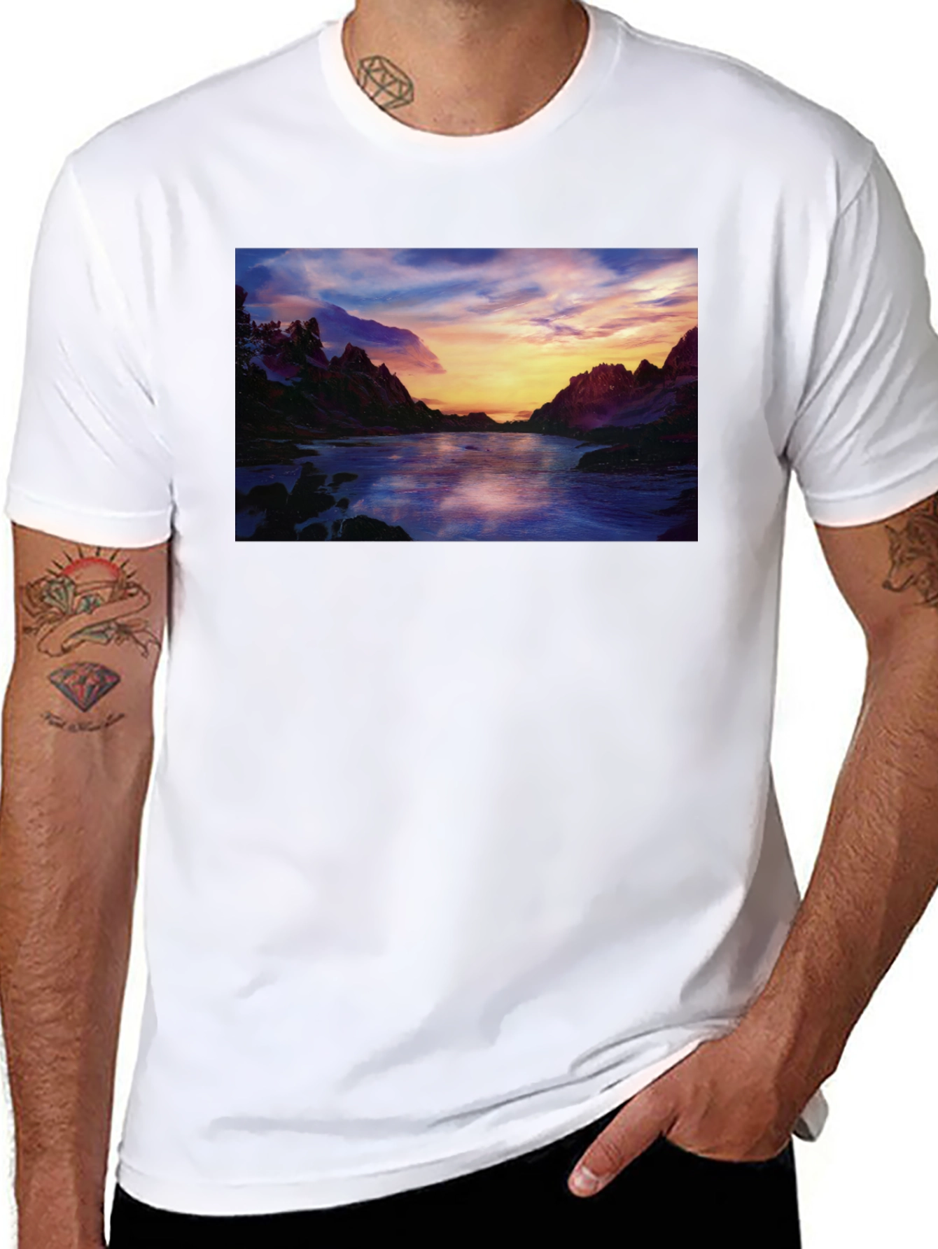 Scenic Sunset River T-Shirt - Black