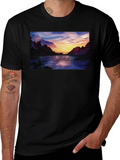 Scenic Sunset River T-Shirt - Black