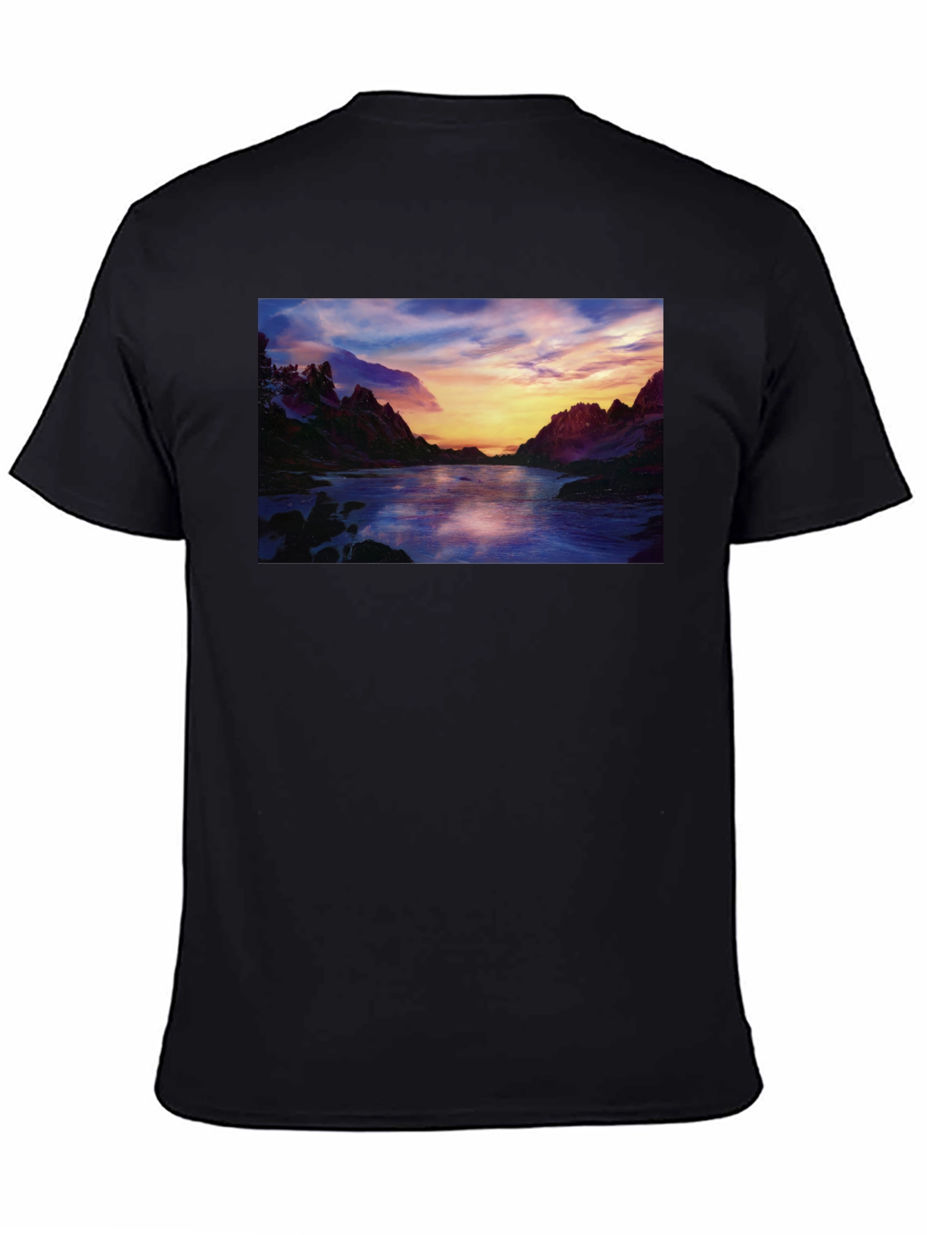 Scenic Sunset River T-Shirt - Black
