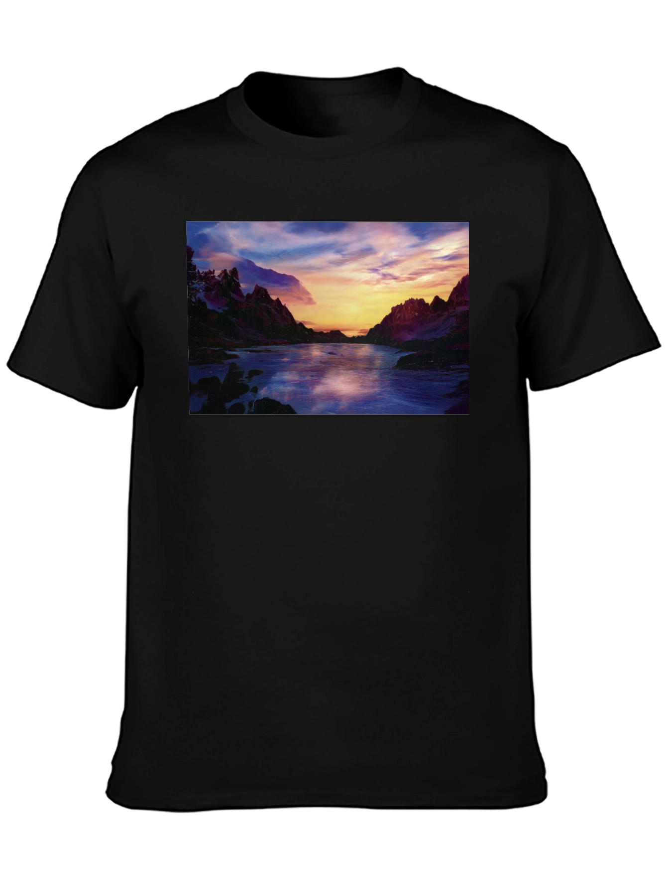 Scenic Sunset River T-Shirt - Black