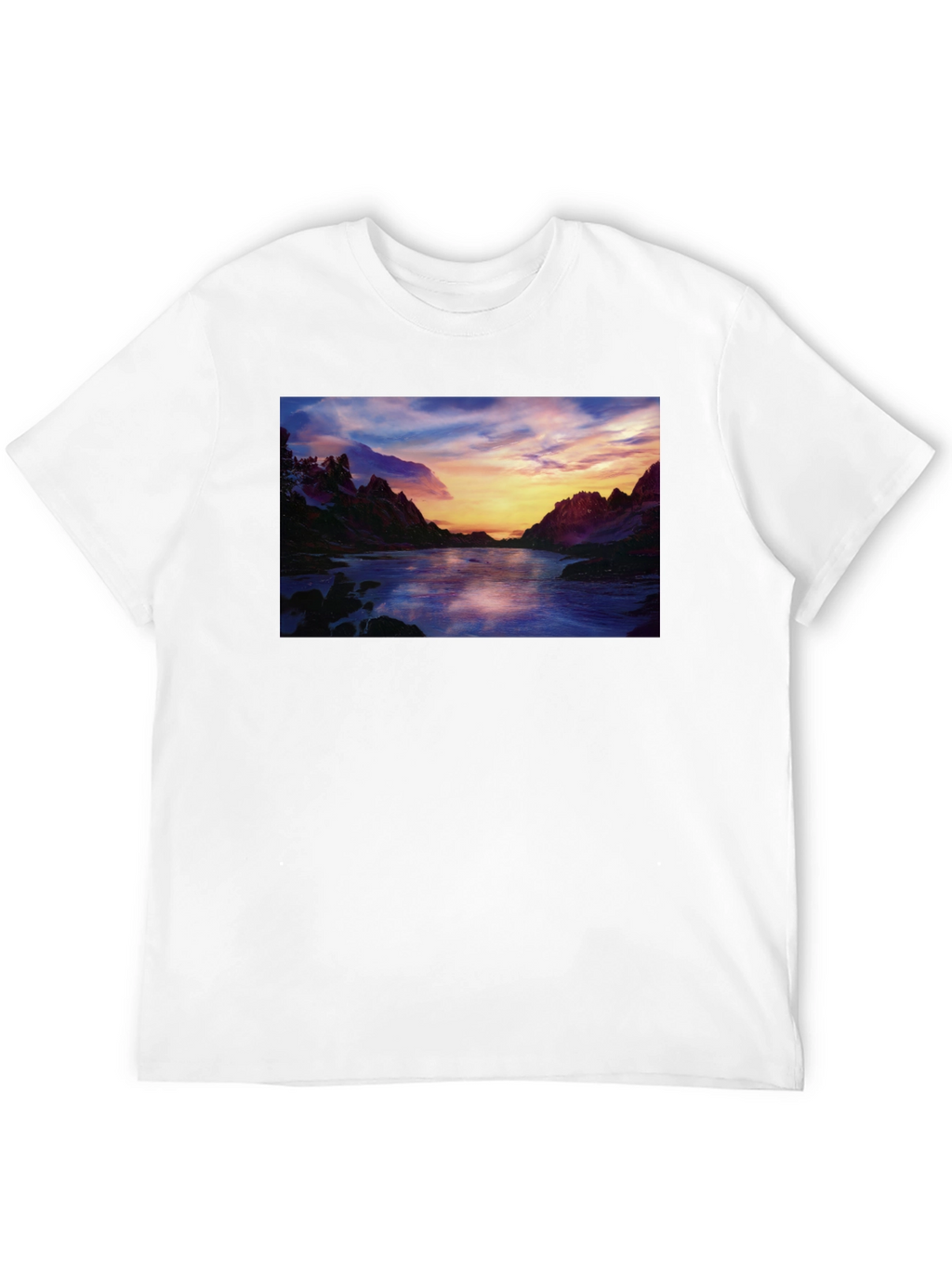 Scenic Sunset River T-Shirt - Black