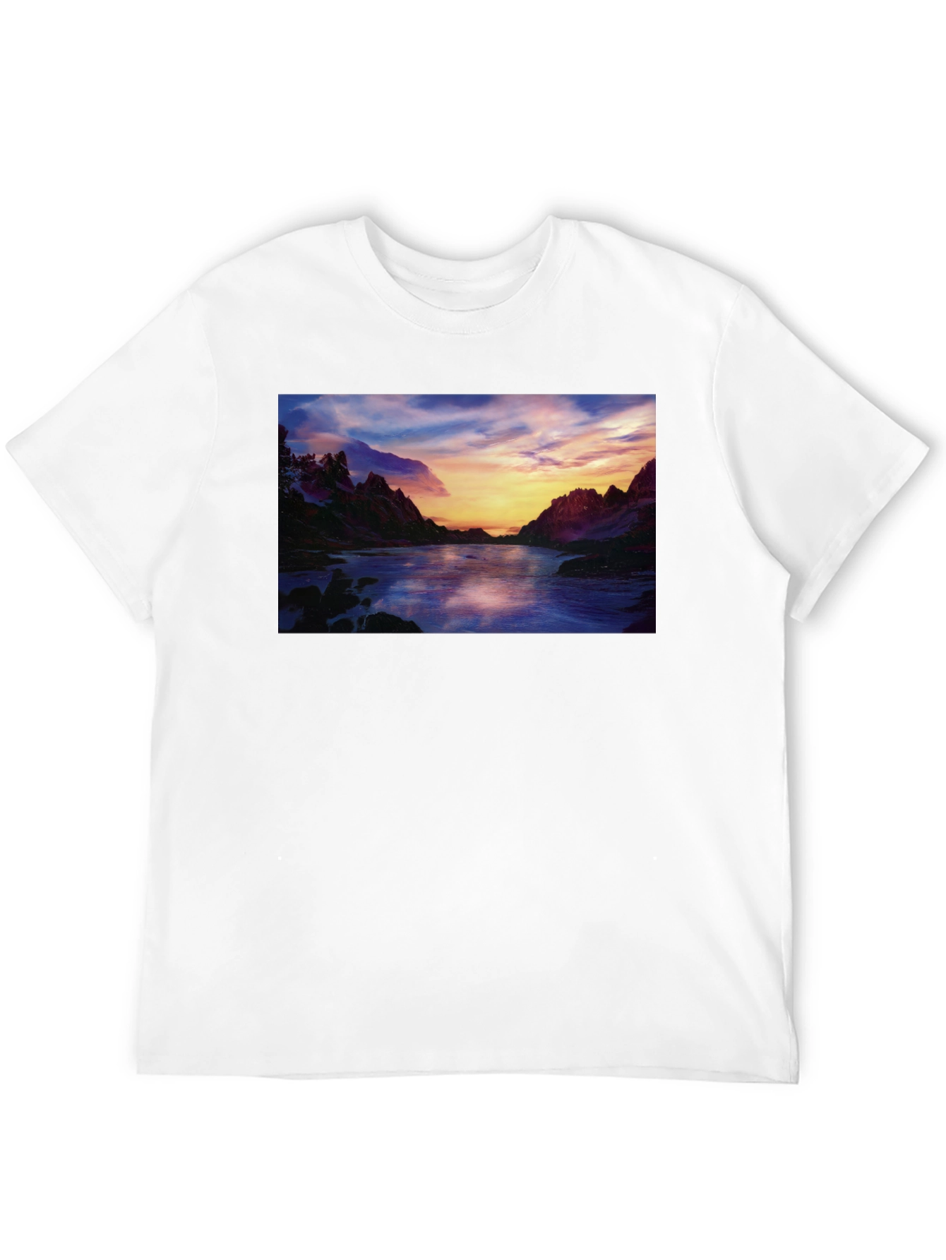 Scenic Sunset River T-Shirt - Black