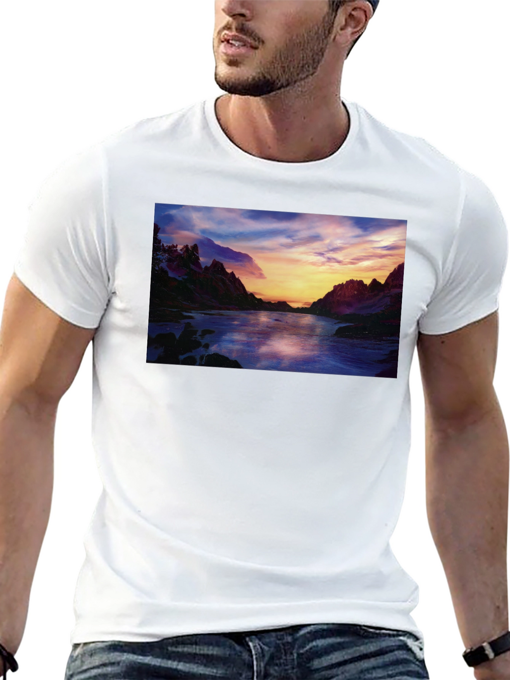 Scenic Sunset River T-Shirt - Black