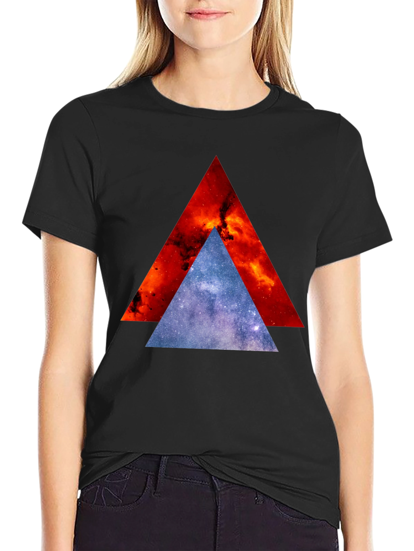 Cosmic Triangle Graphic Tee - Modern Geometric Design