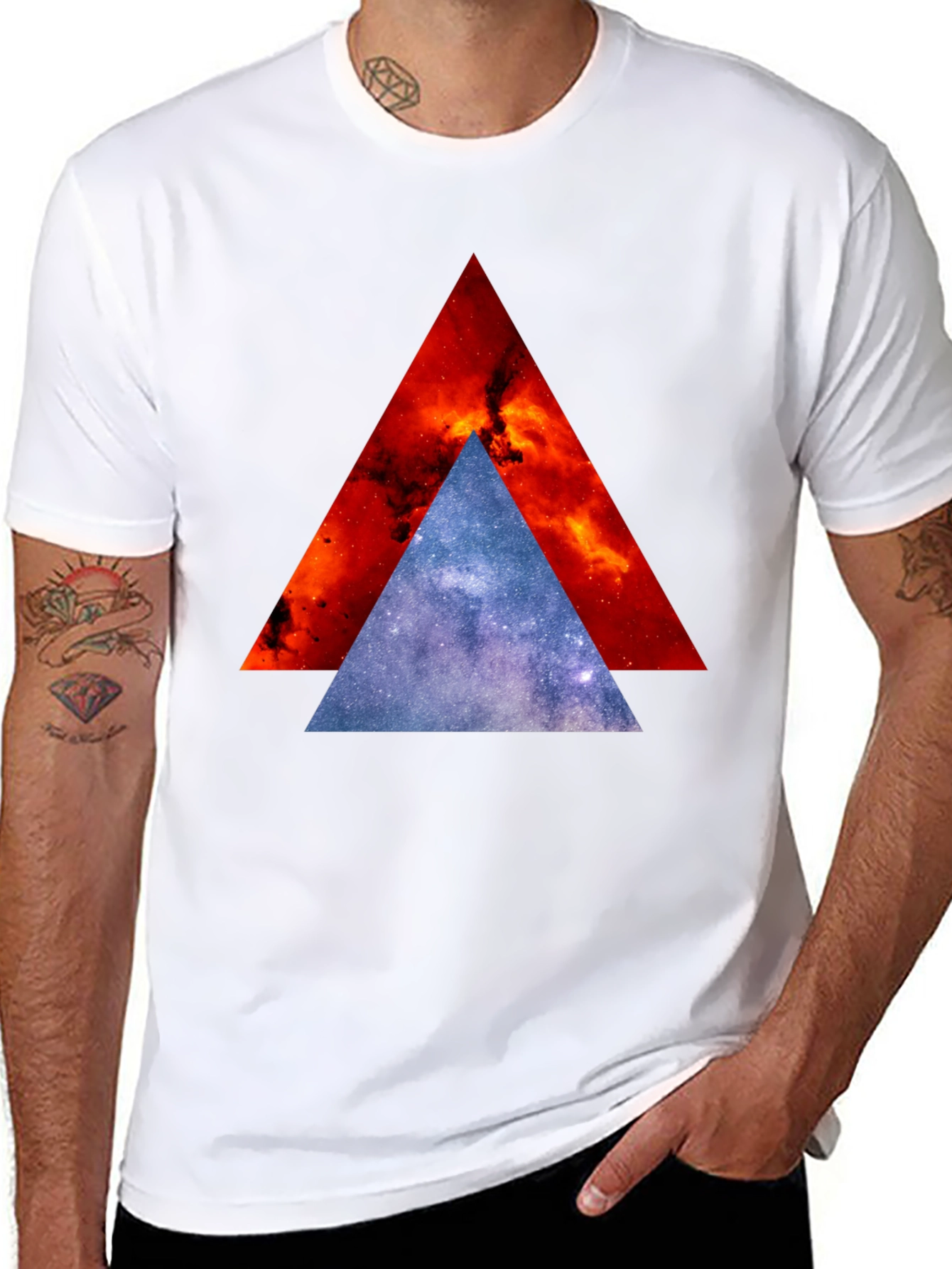 Cosmic Triangle Graphic Tee - Modern Geometric Design