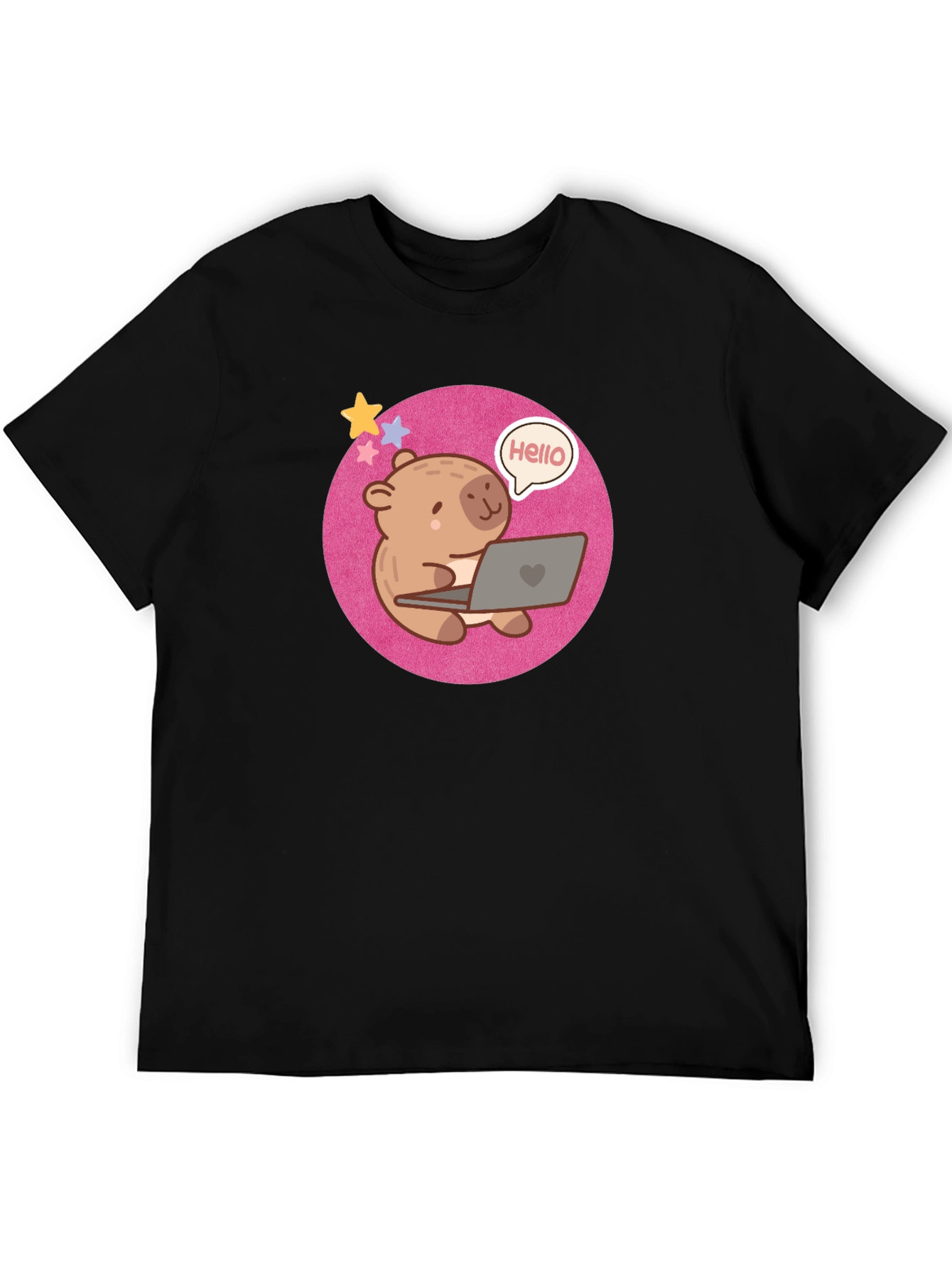 Cute Bear Laptop Tee - Hello World! Black Shirt